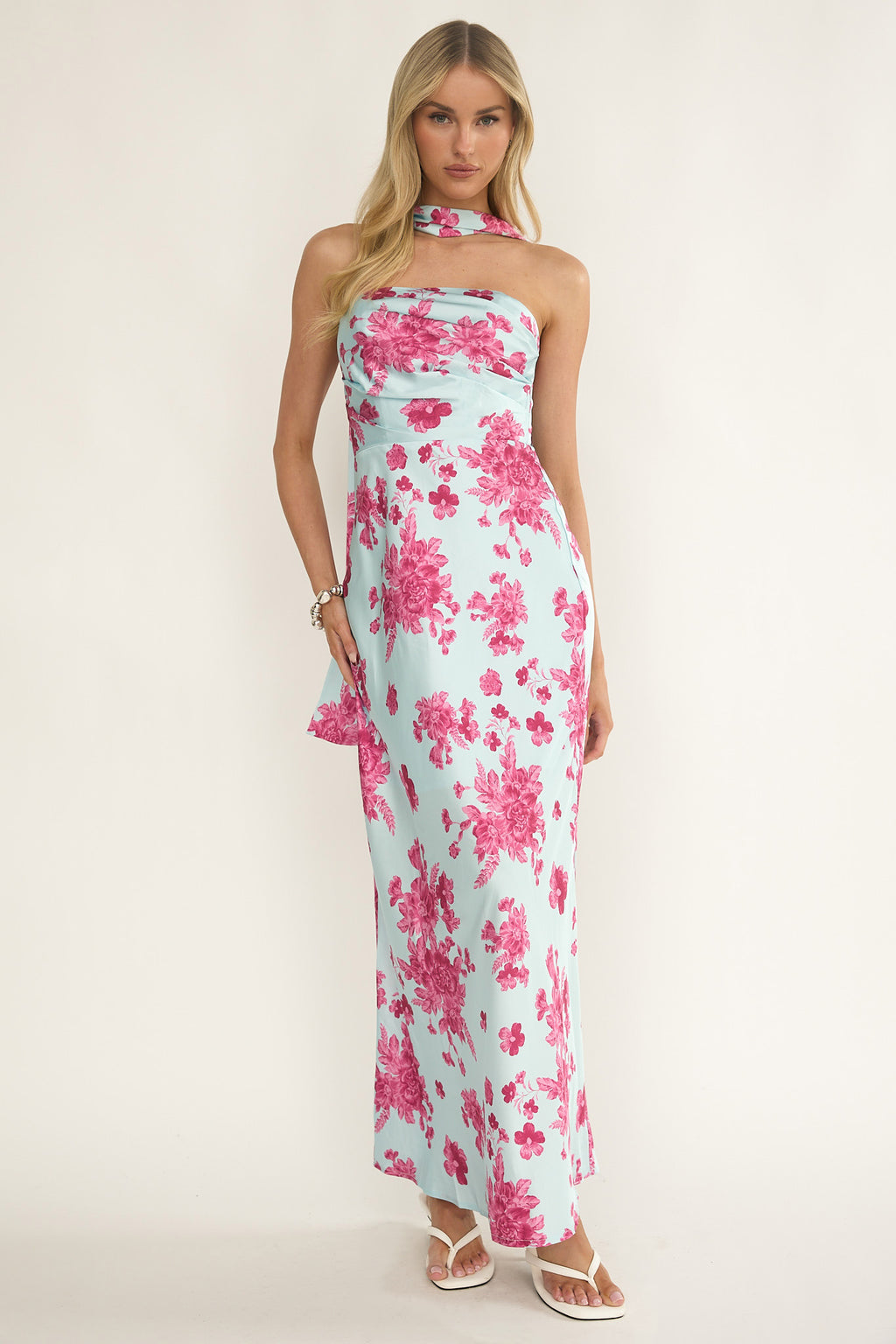 City Of Stars Strapless Scarf Maxi Dress Floral Ice Blue by Selfie Leslie Australia