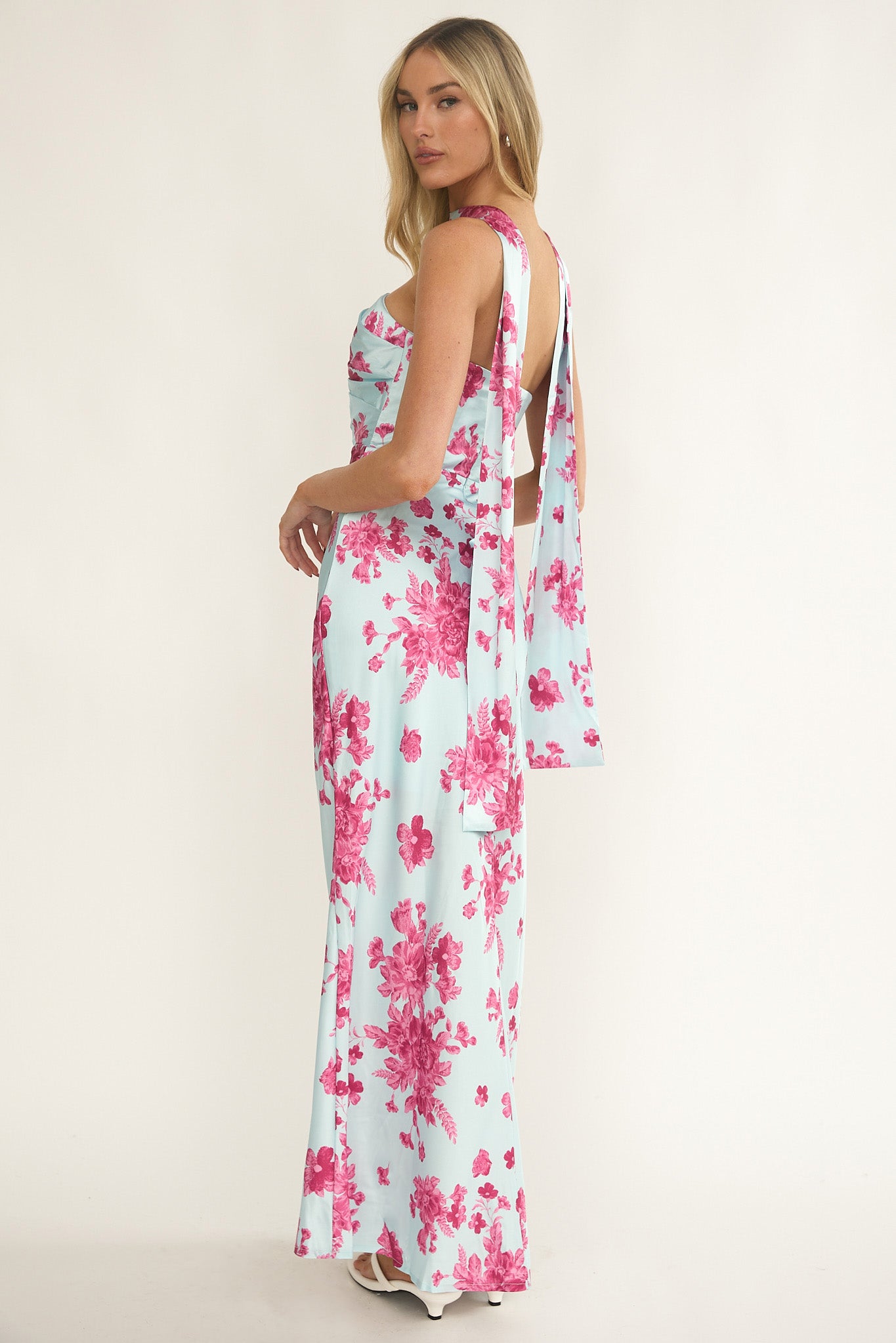 City Of Stars Strapless Scarf Maxi Dress Floral Ice Blue by Selfie Leslie Australia