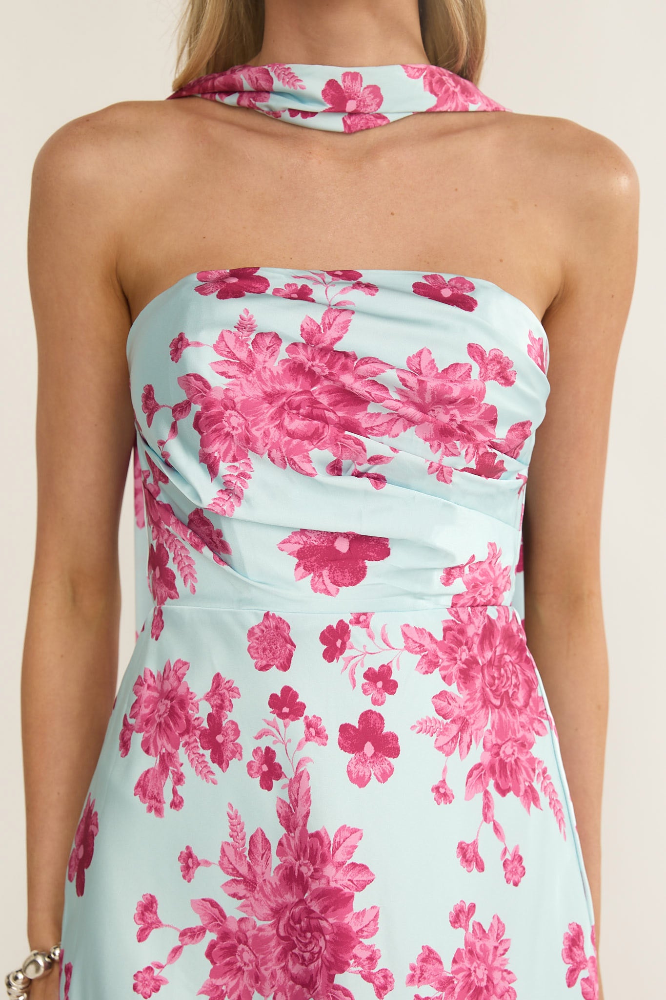 City Of Stars Strapless Scarf Maxi Dress Floral Ice Blue by Selfie Leslie Australia