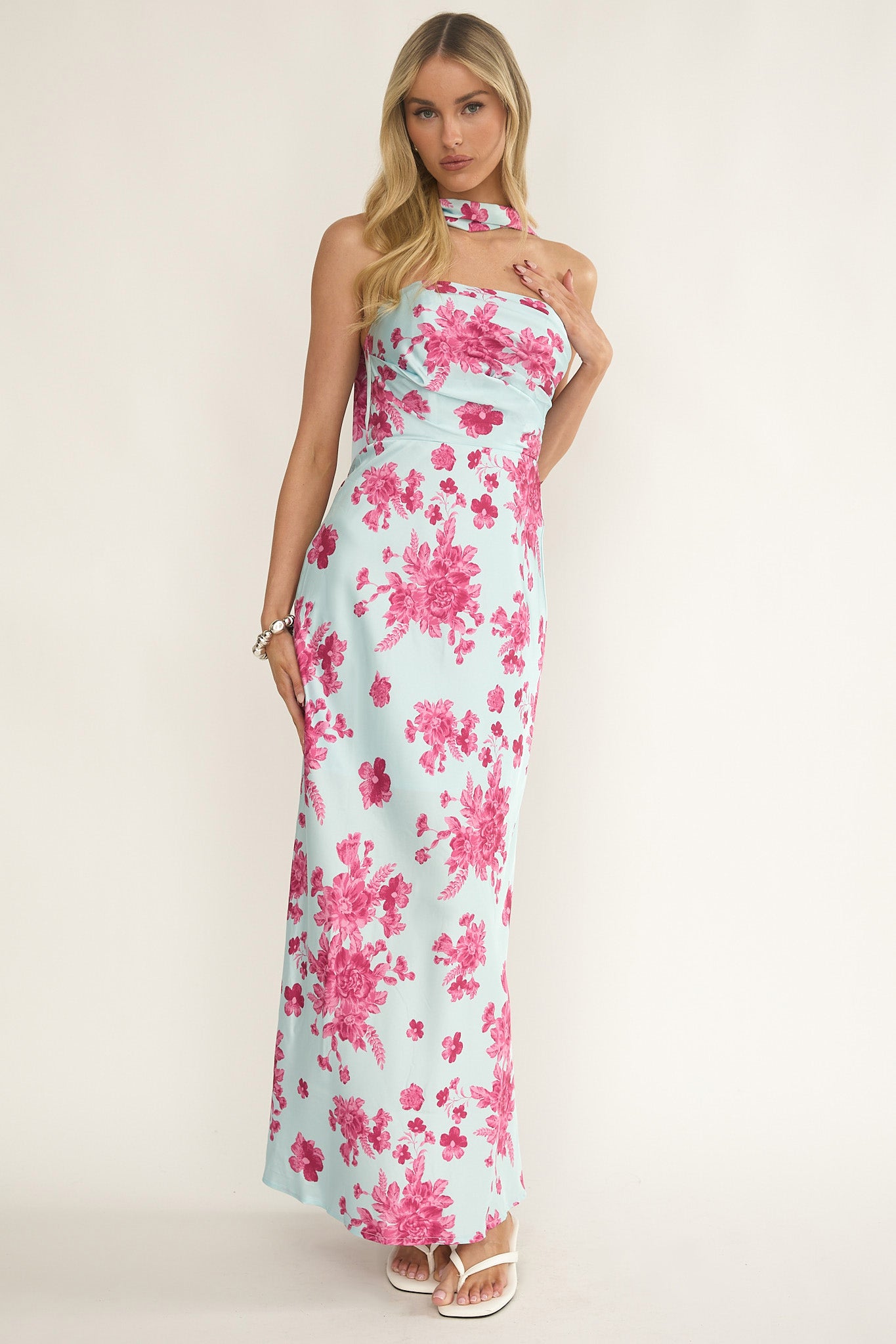 City Of Stars Strapless Scarf Maxi Dress Floral Ice Blue by Selfie Leslie Australia
