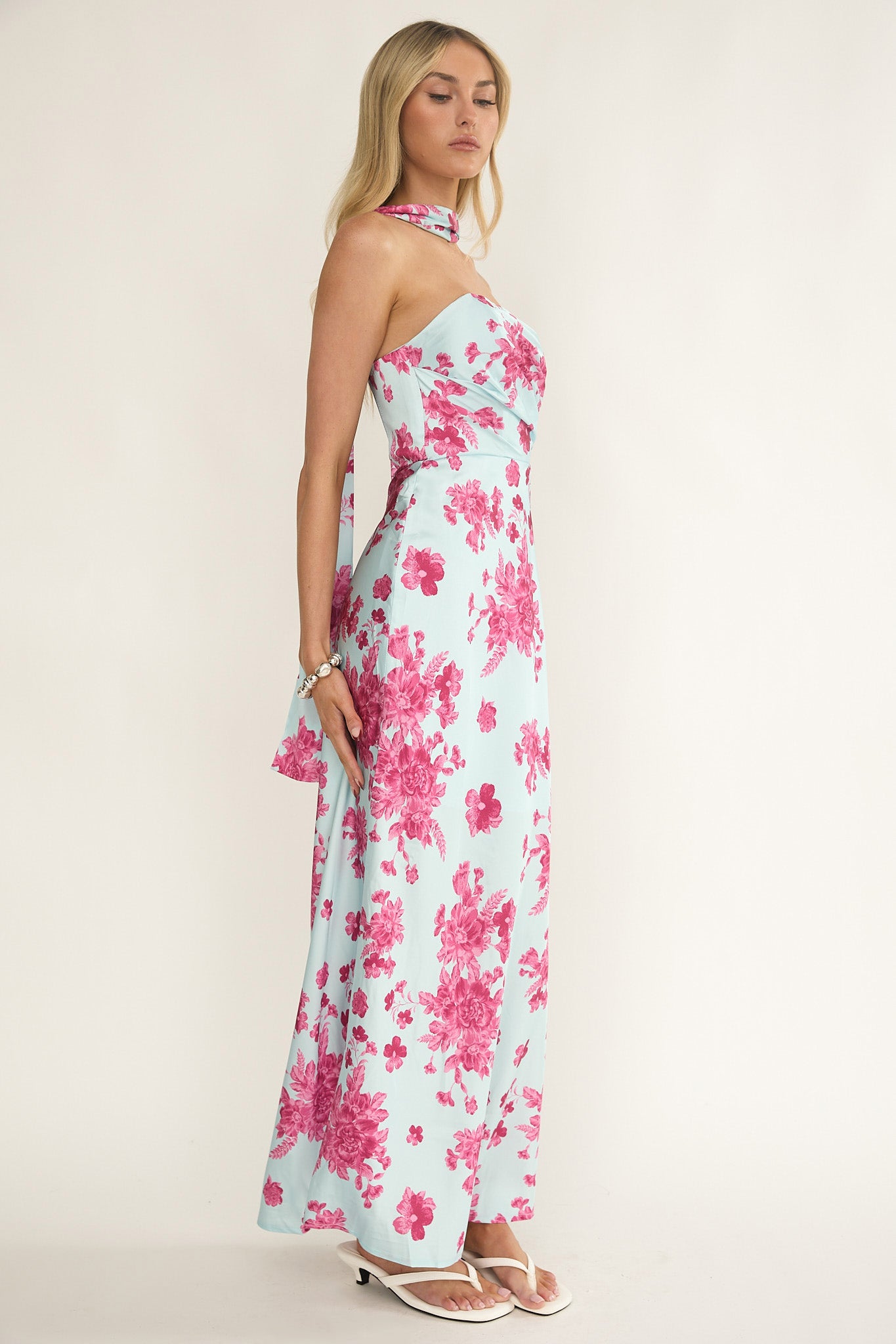 City Of Stars Strapless Scarf Maxi Dress Floral Ice Blue by Selfie Leslie Australia