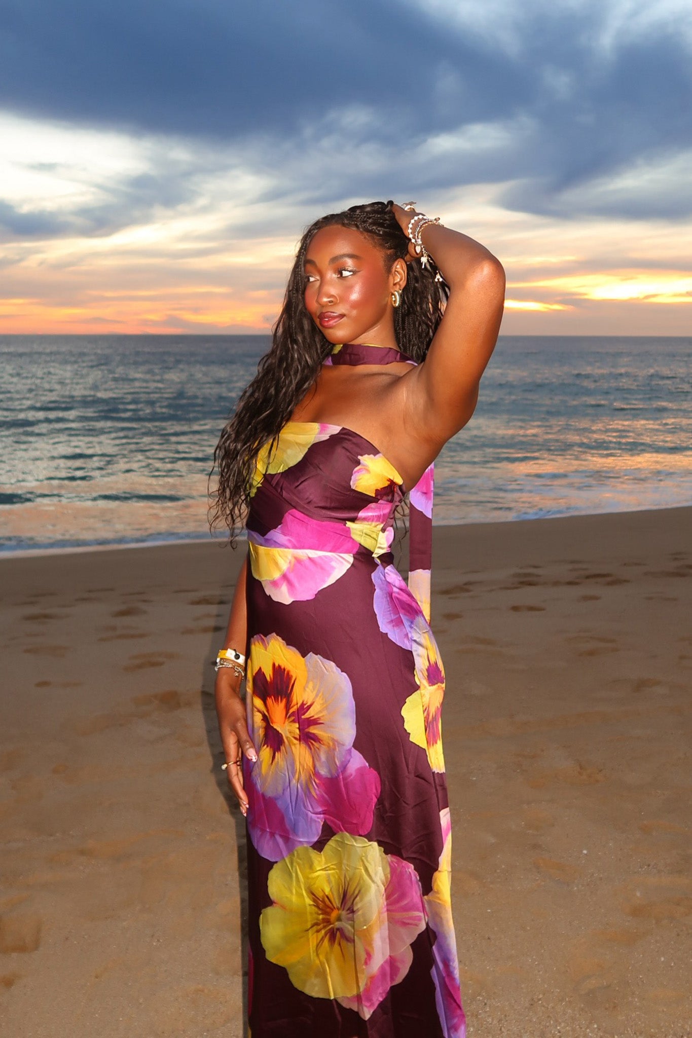 City Of Stars Strapless Scarf Maxi Dress Pansies Plum by Selfie Leslie Australia