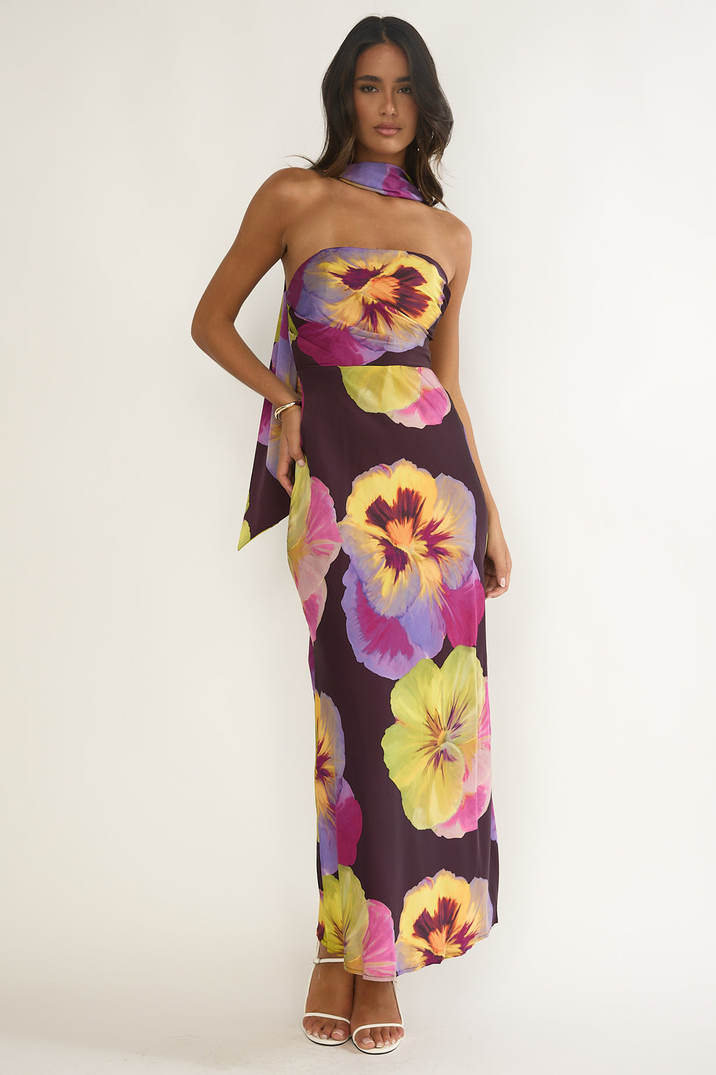 City Of Stars Strapless Scarf Maxi Dress Pansies Plum by Selfie Leslie Australia