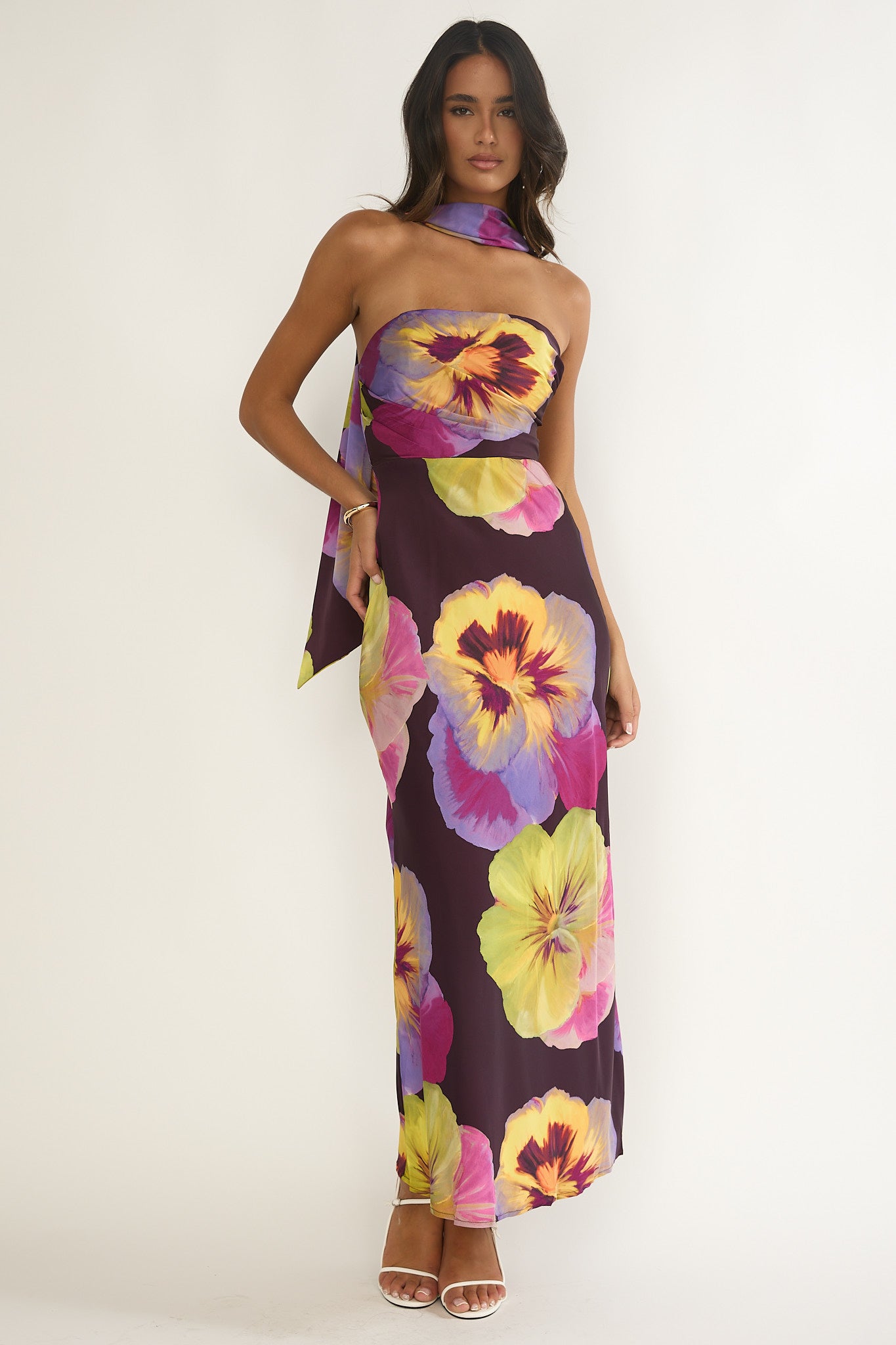City Of Stars Strapless Scarf Maxi Dress Pansies Plum by Selfie Leslie Australia