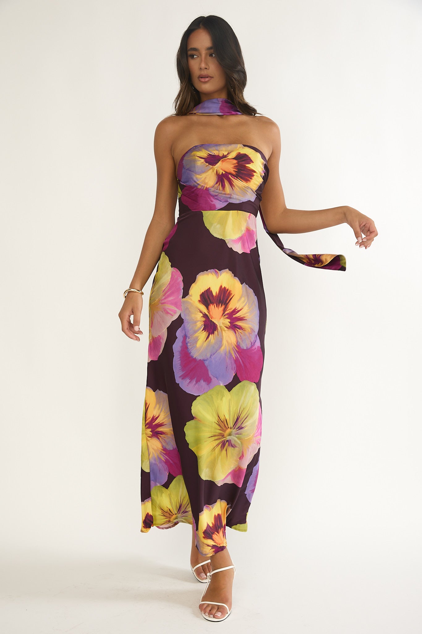 City Of Stars Strapless Scarf Maxi Dress Pansies Plum by Selfie Leslie Australia