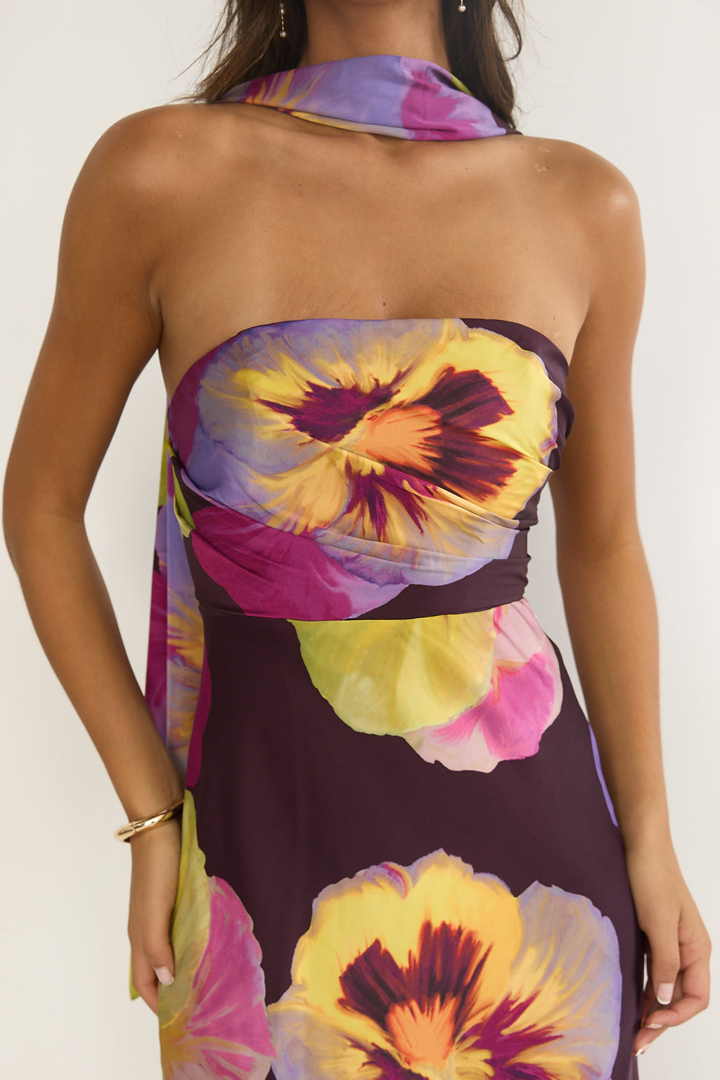 City Of Stars Strapless Scarf Maxi Dress Pansies Plum by Selfie Leslie Australia
