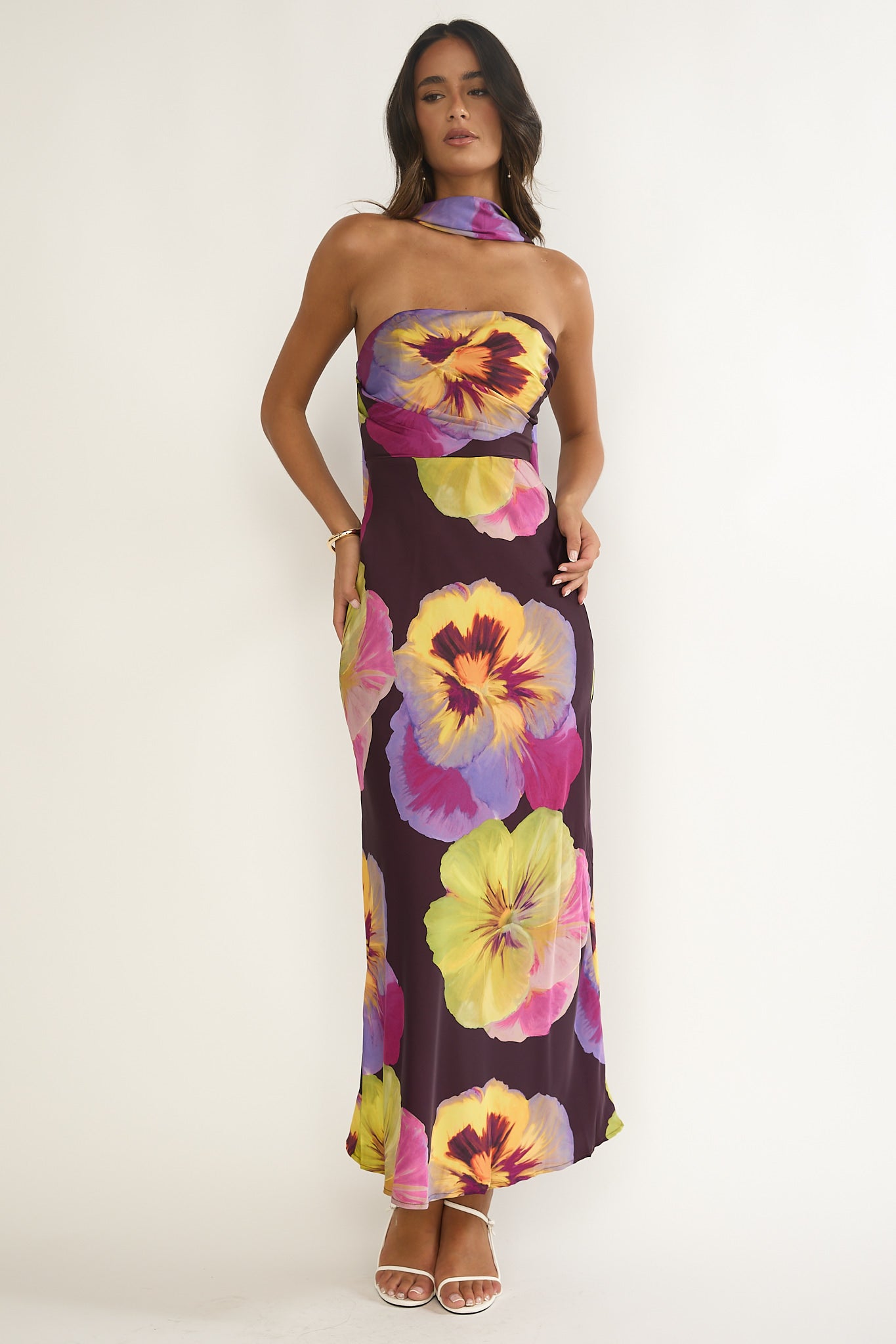 City Of Stars Strapless Scarf Maxi Dress Pansies Plum by Selfie Leslie Australia