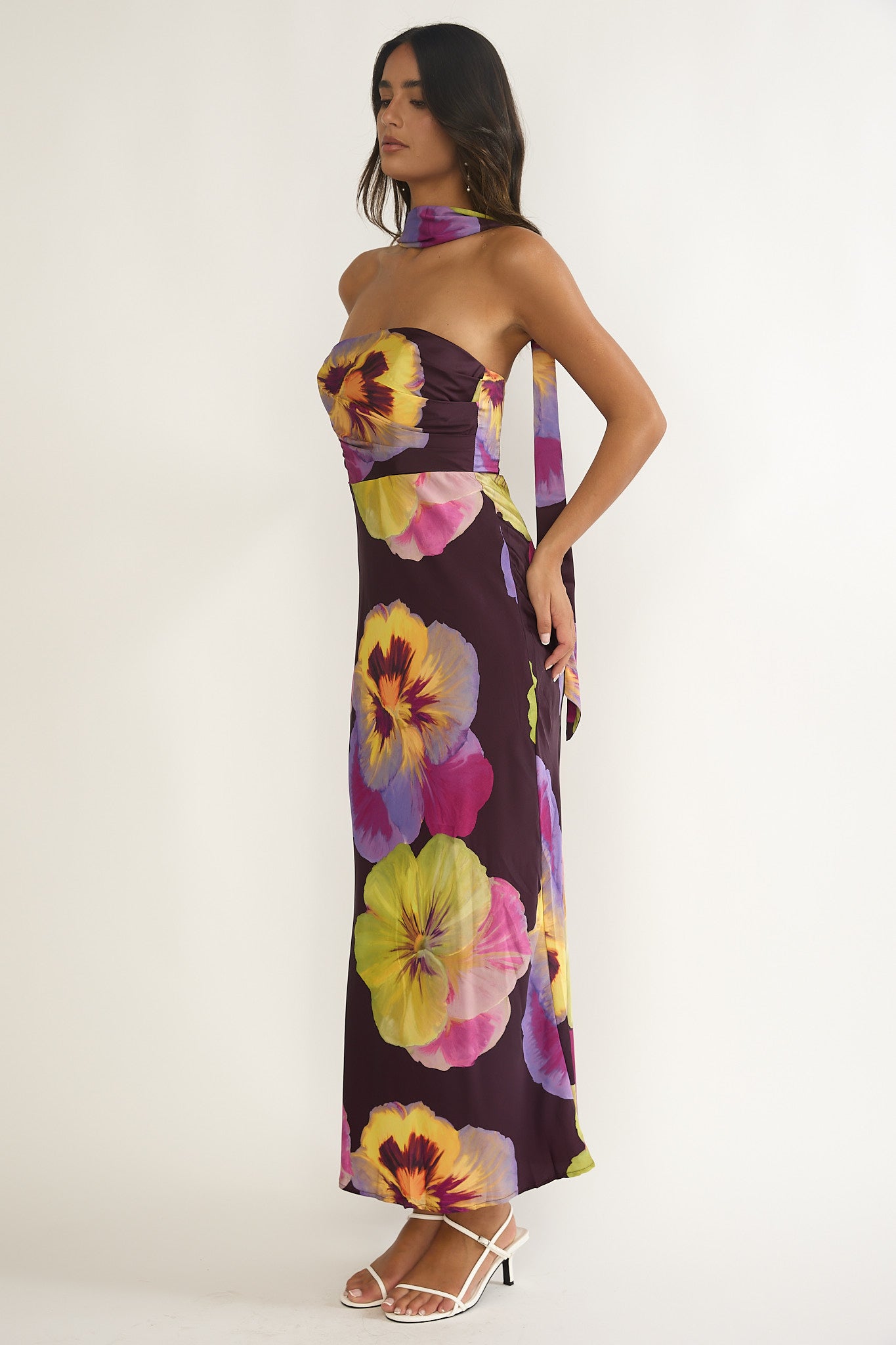 City Of Stars Strapless Scarf Maxi Dress Pansies Plum by Selfie Leslie Australia