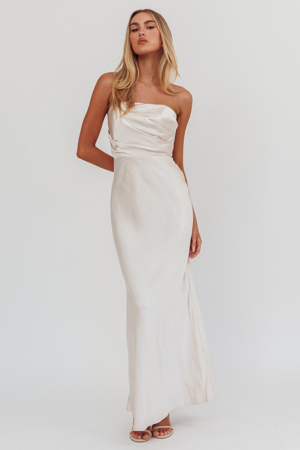 City Of Stars Strapless Maxi Dress Champagne by Selfie Leslie Australia