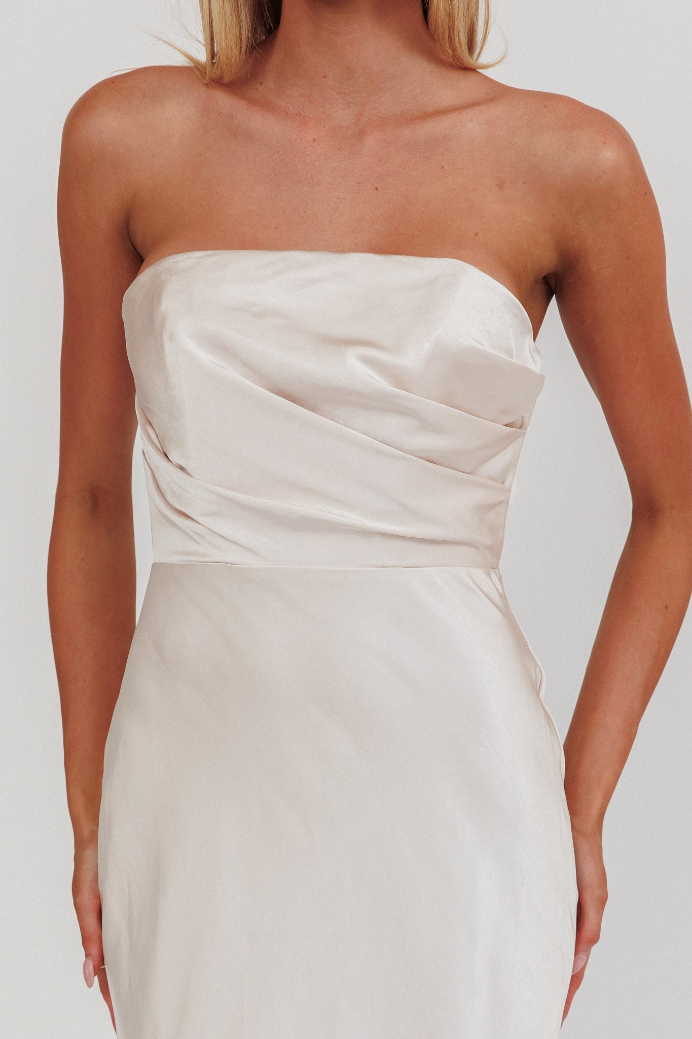 City Of Stars Strapless Maxi Dress Champagne by Selfie Leslie Australia