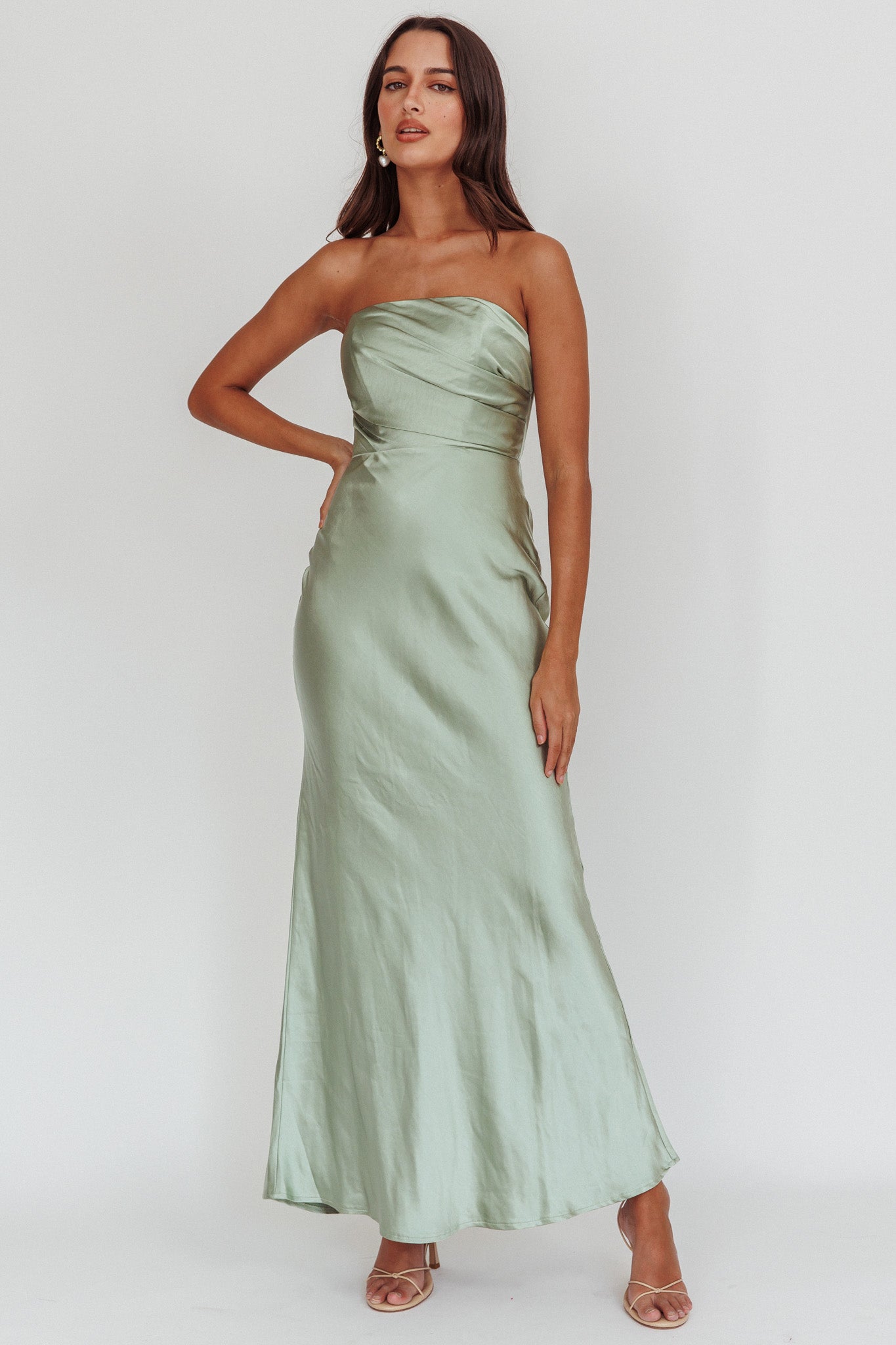 City Of Stars Strapless Maxi Dress Pistachio by Selfie Leslie Australia