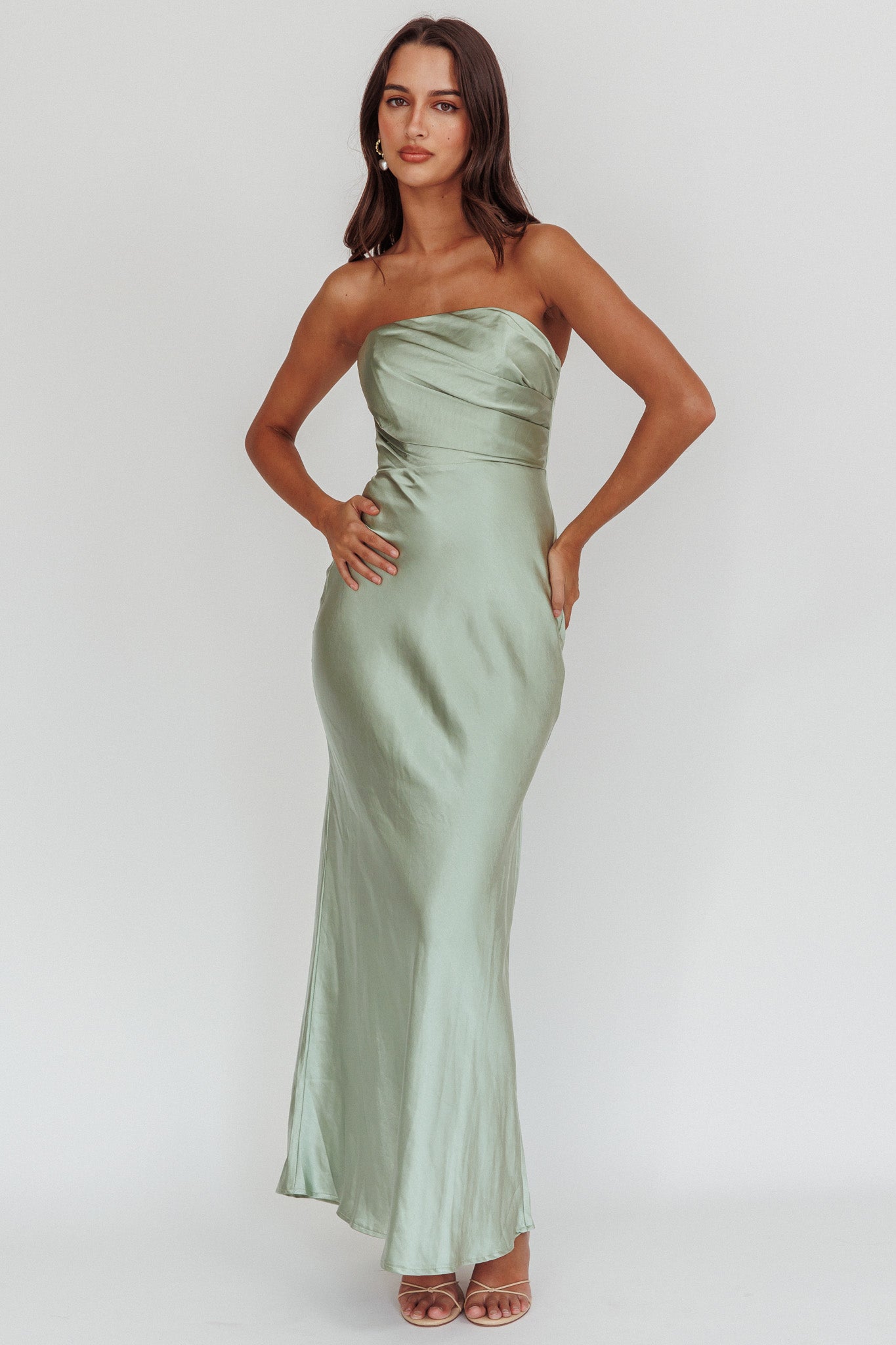 City Of Stars Strapless Maxi Dress Pistachio by Selfie Leslie Australia