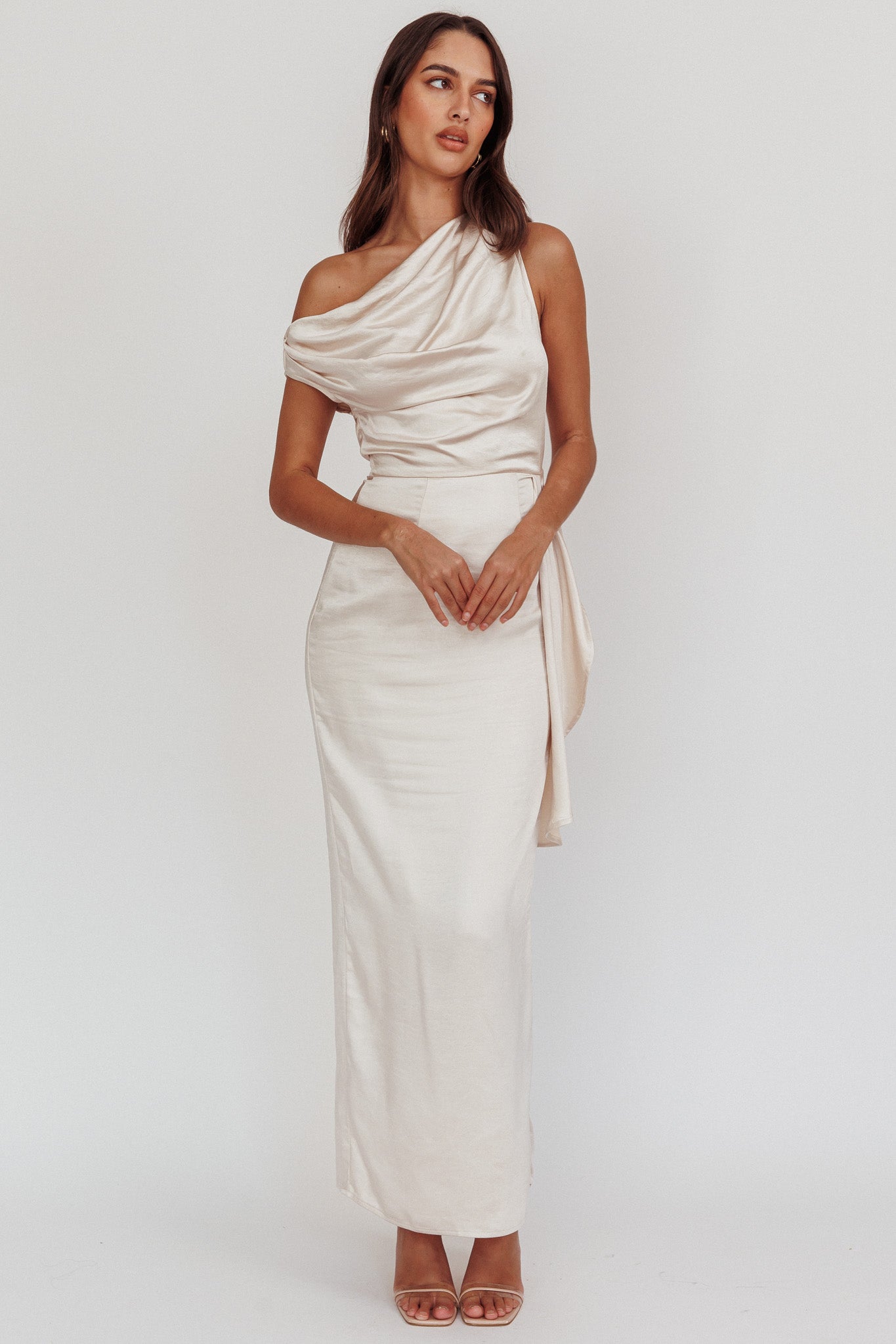Halle One Shoulder Maxi Dress - Champagne