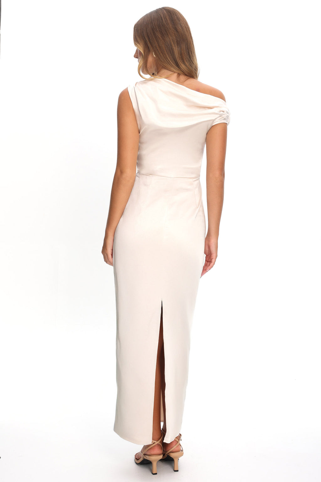 Tova Draped One-Shoulder Maxi Dress Champagne by Selfie Leslie Australia