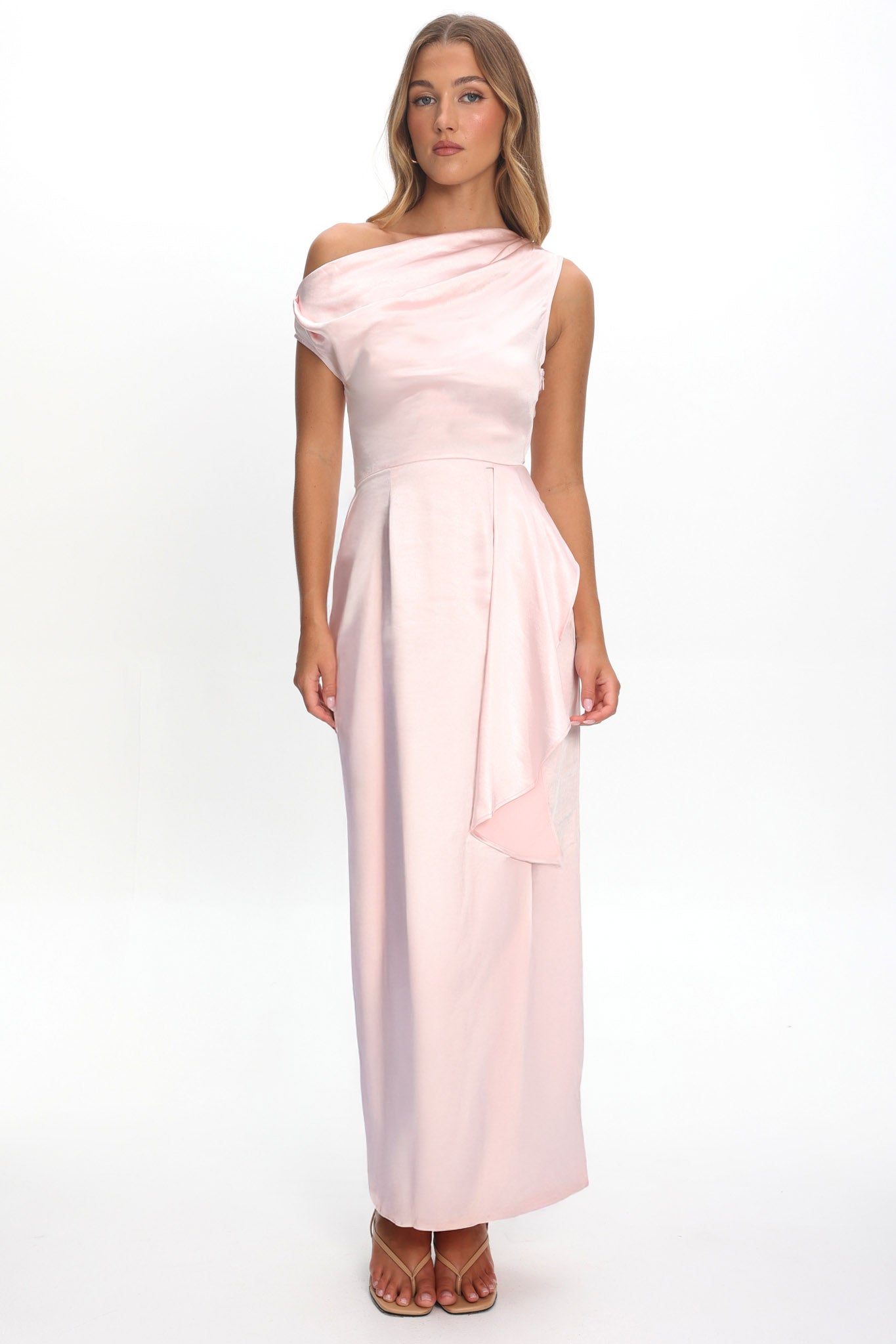 Tova Draped One-Shoulder Maxi Dress Pink by Selfie Leslie Australia