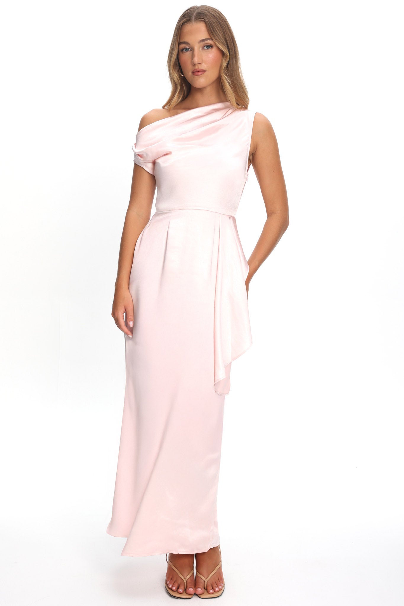 Tova Draped One-Shoulder Maxi Dress Pink by Selfie Leslie Australia