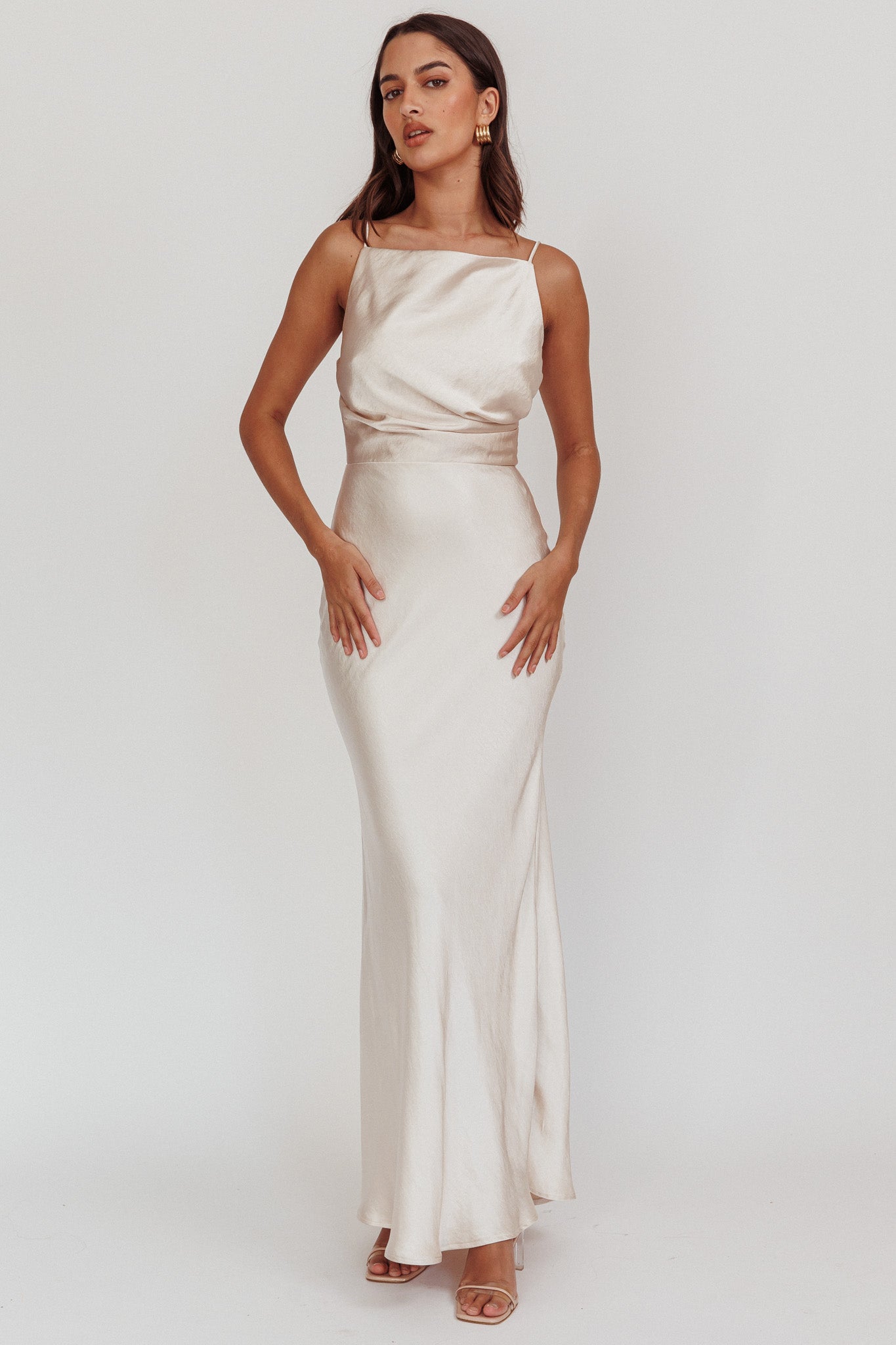Laila Boat Neck Maxi Dress Stone Champagne by Selfie Leslie Australia