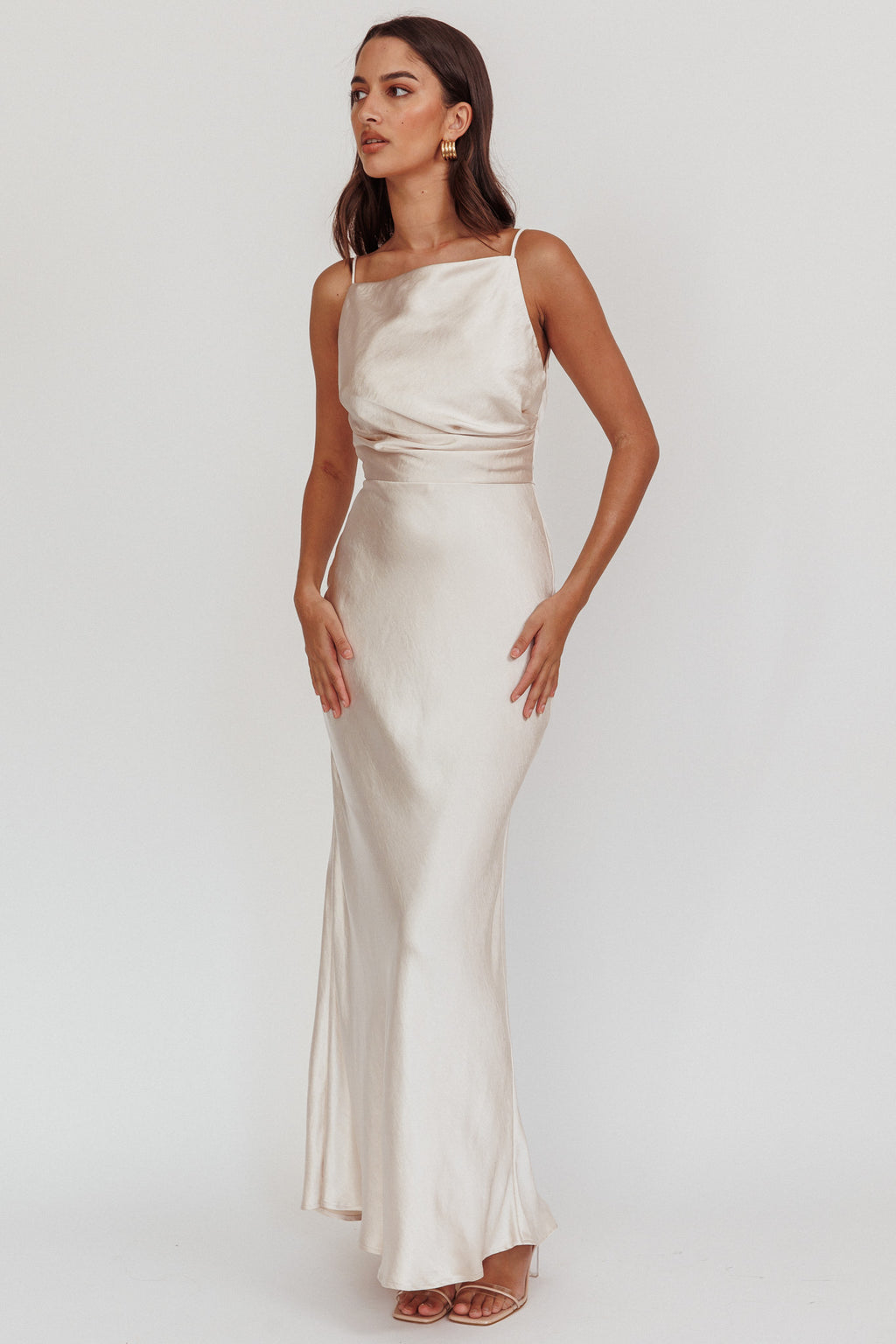 Laila Boat Neck Maxi Dress Stone Champagne by Selfie Leslie Australia