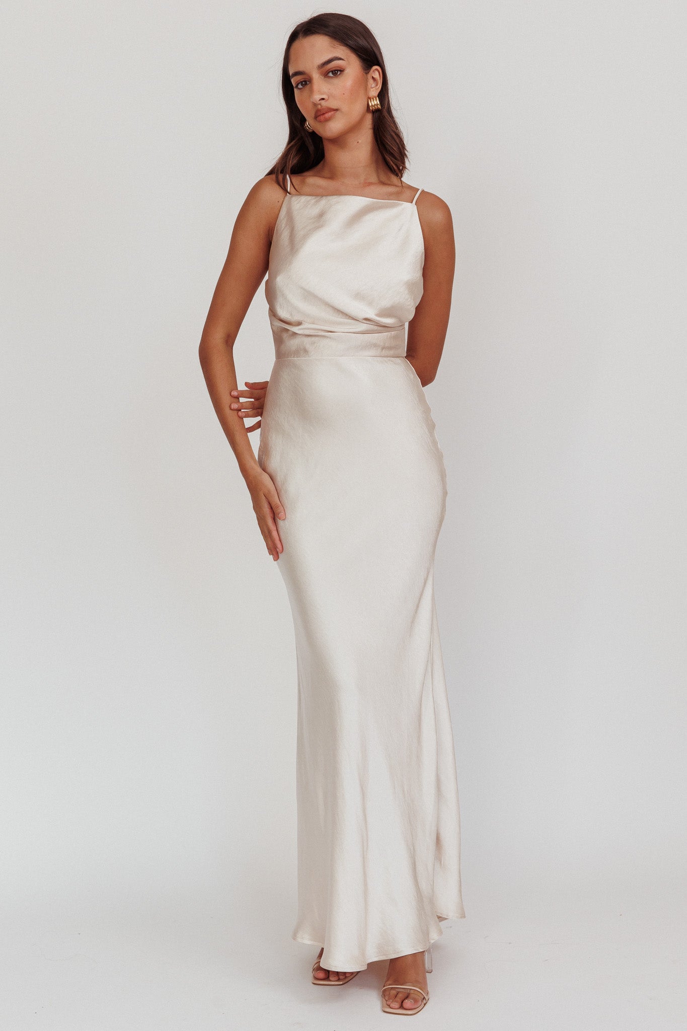 Laila Boat Neck Maxi Dress Stone Champagne by Selfie Leslie Australia