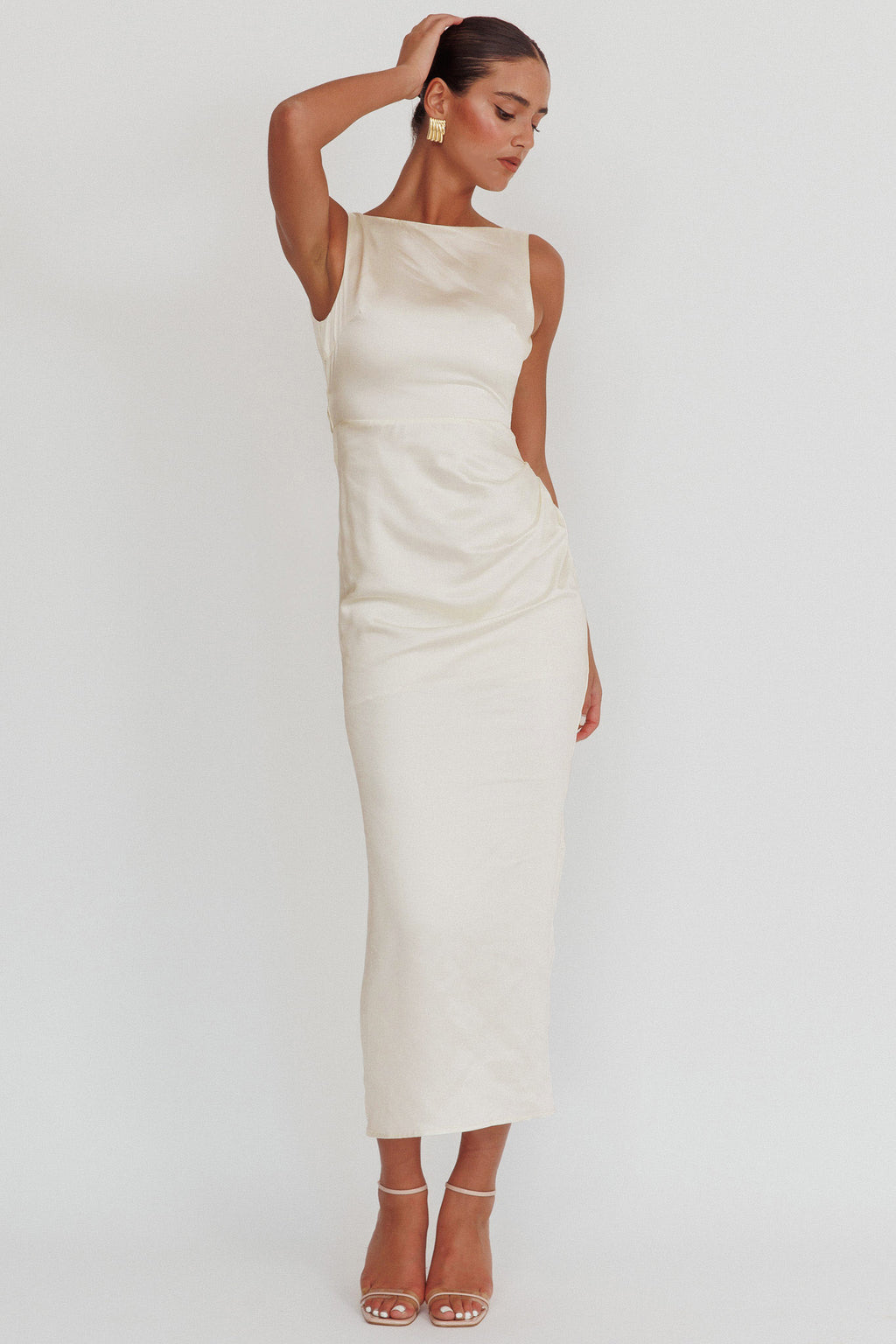 Leila Boat Neck Maxi Dress Ivory by Selfie Leslie Australia