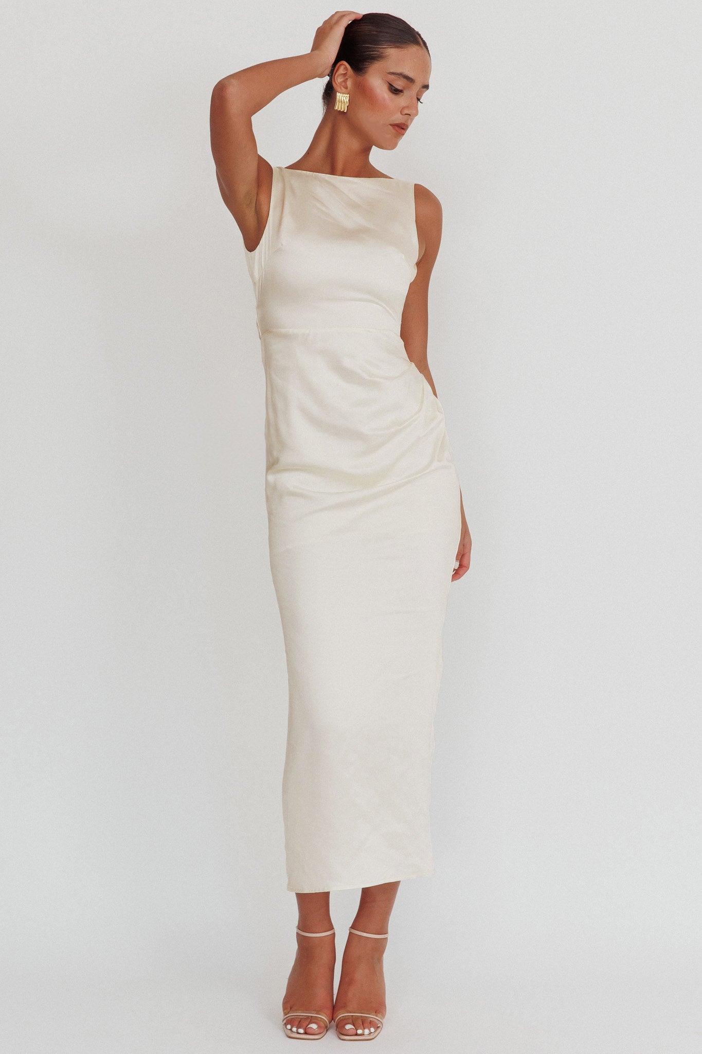 Leila Boat Neck Maxi Dress Ivory by Selfie Leslie Australia