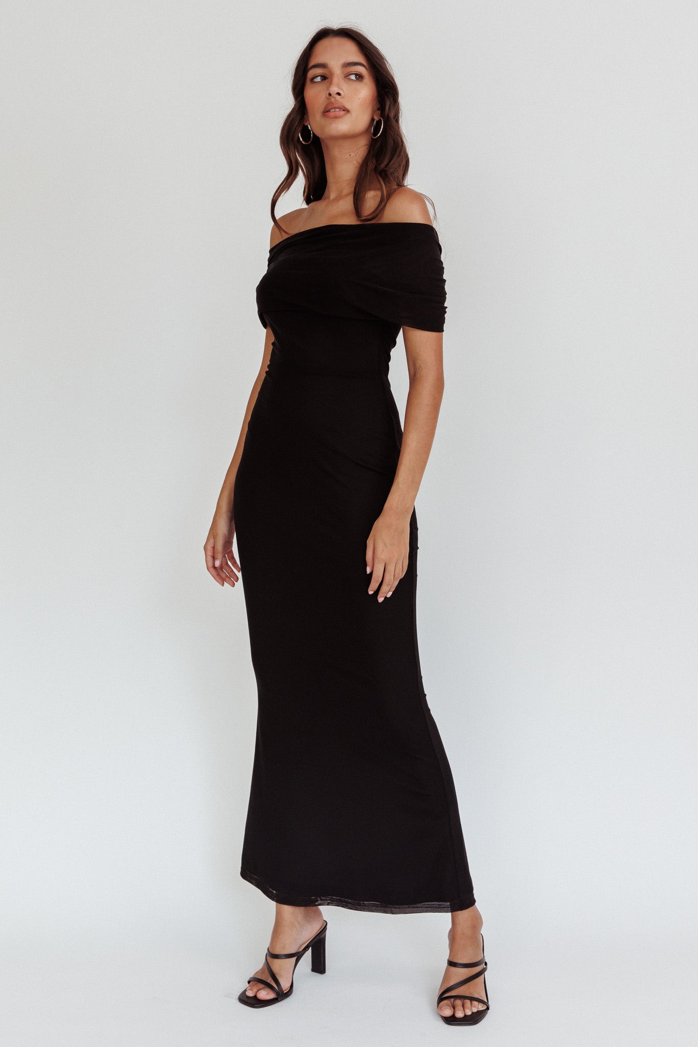Aqaba Off-Shoulder Mesh Maxi Dress Black by Selfie Leslie Australia