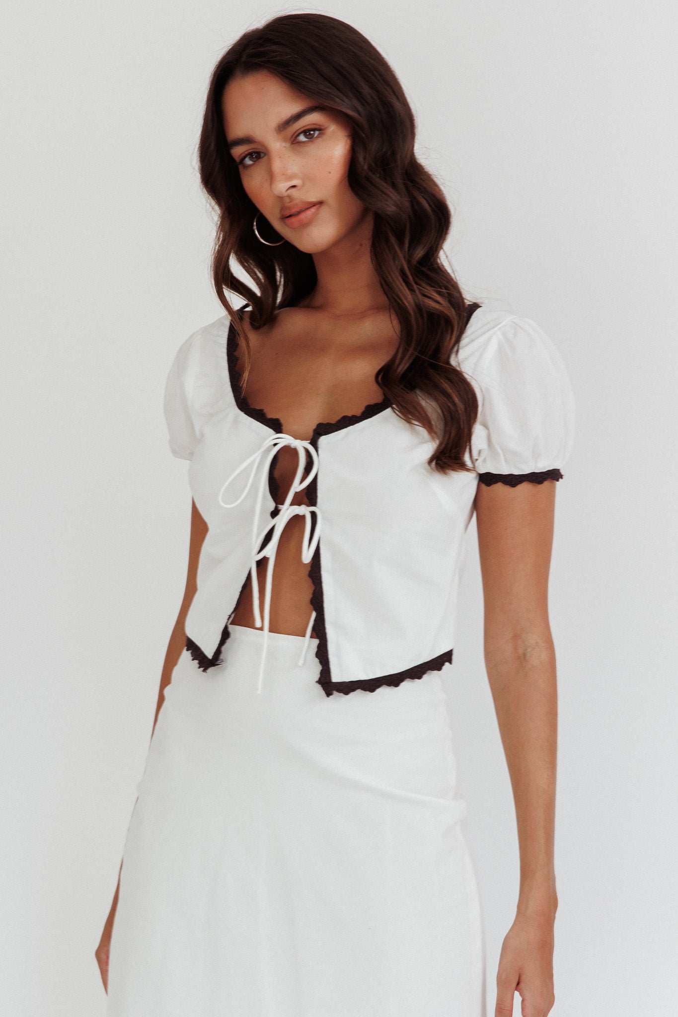 Wistful Tied Puff Sleeve Top White by Selfie Leslie Australia