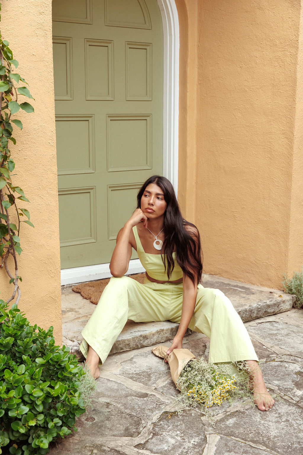Empire Shirred Back Crop Top Sage by Selfie Leslie Australia