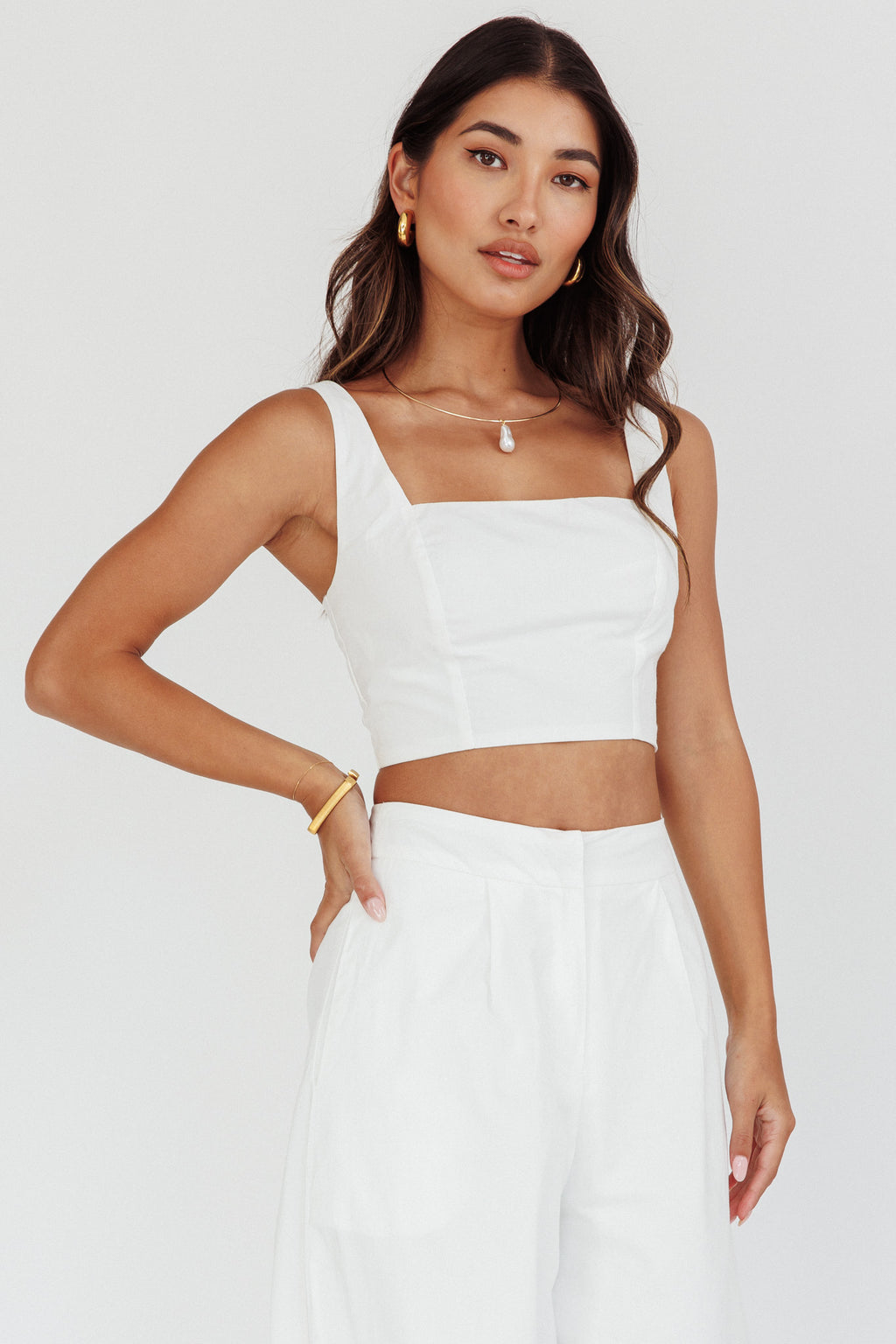Empire Shirred Back Crop Top White by Selfie Leslie Australia