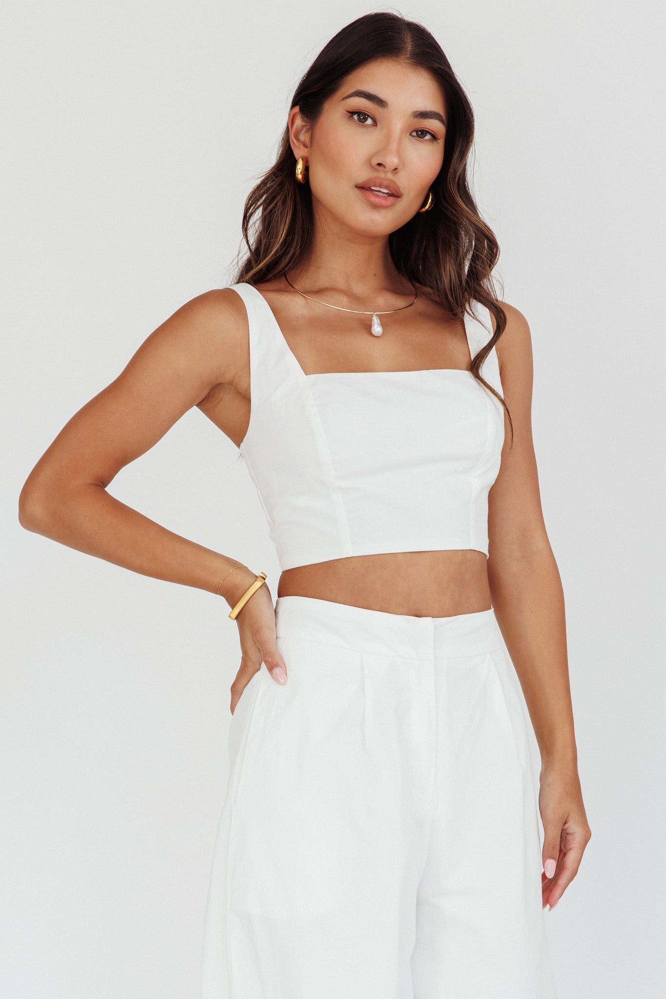 Empire Shirred Back Crop Top White by Selfie Leslie Australia