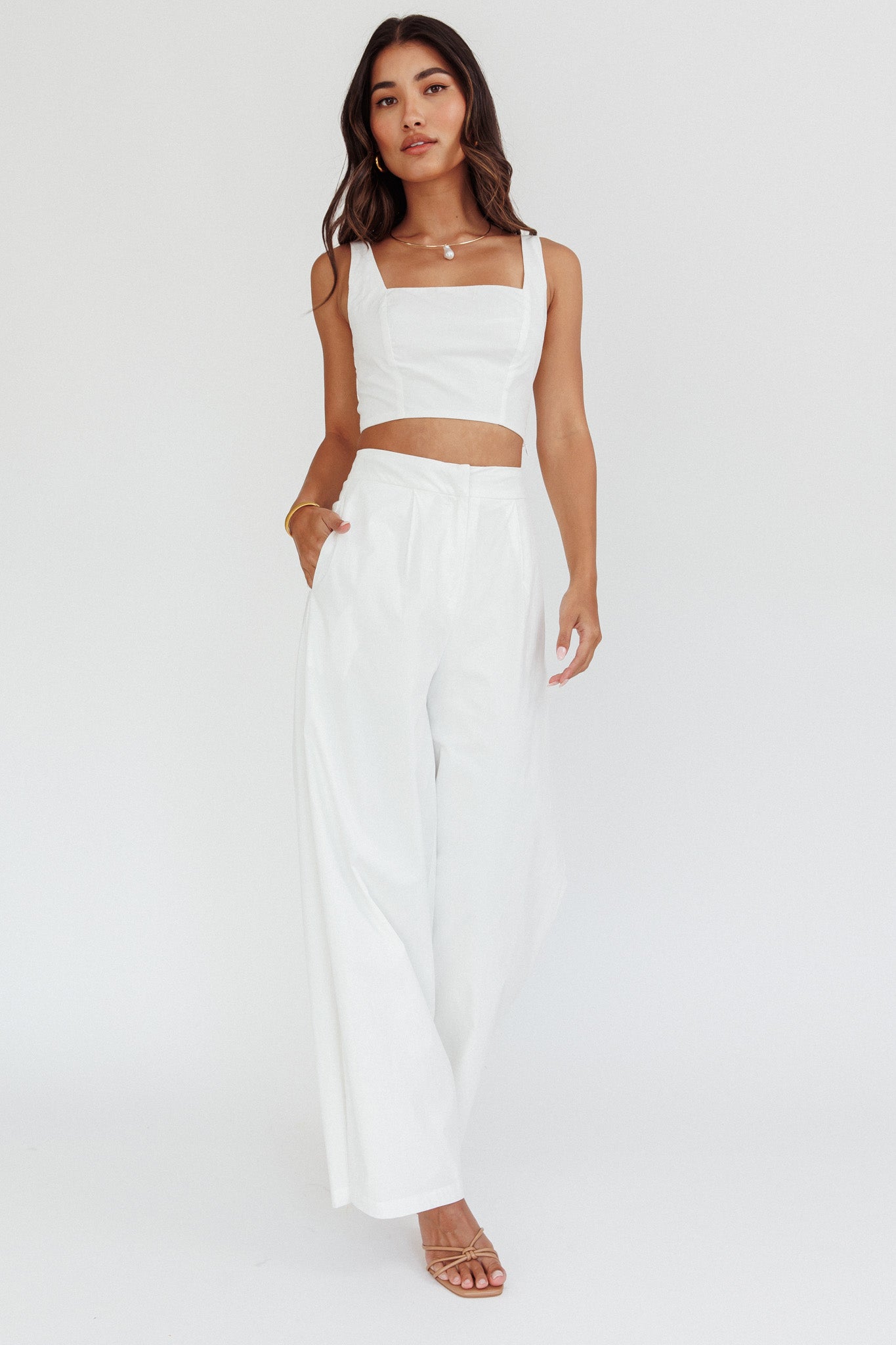 Empire Shirred Back Crop Top White by Selfie Leslie Australia