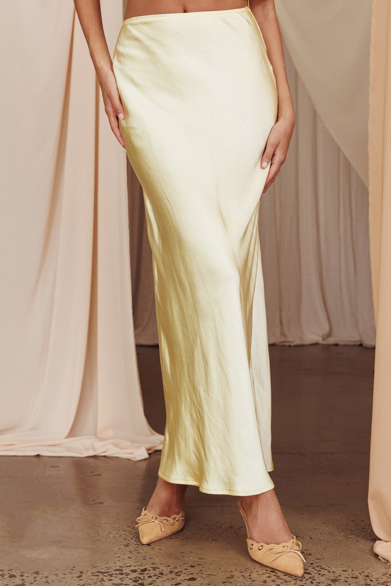Alivya Satin Maxi Skirt Butter by Selfie Leslie Australia