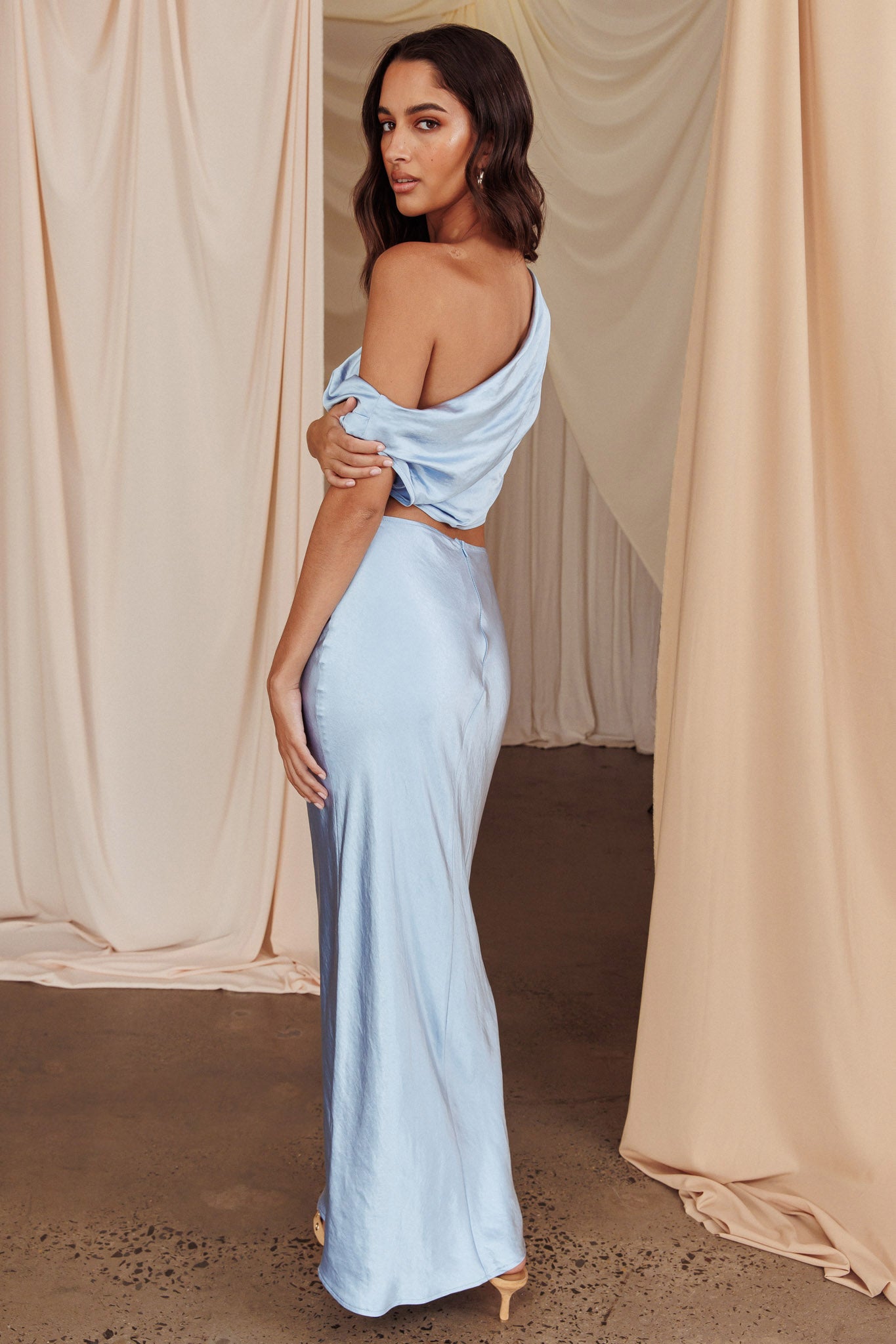 Alivya Satin Maxi Skirt Blue by Selfie Leslie Australia