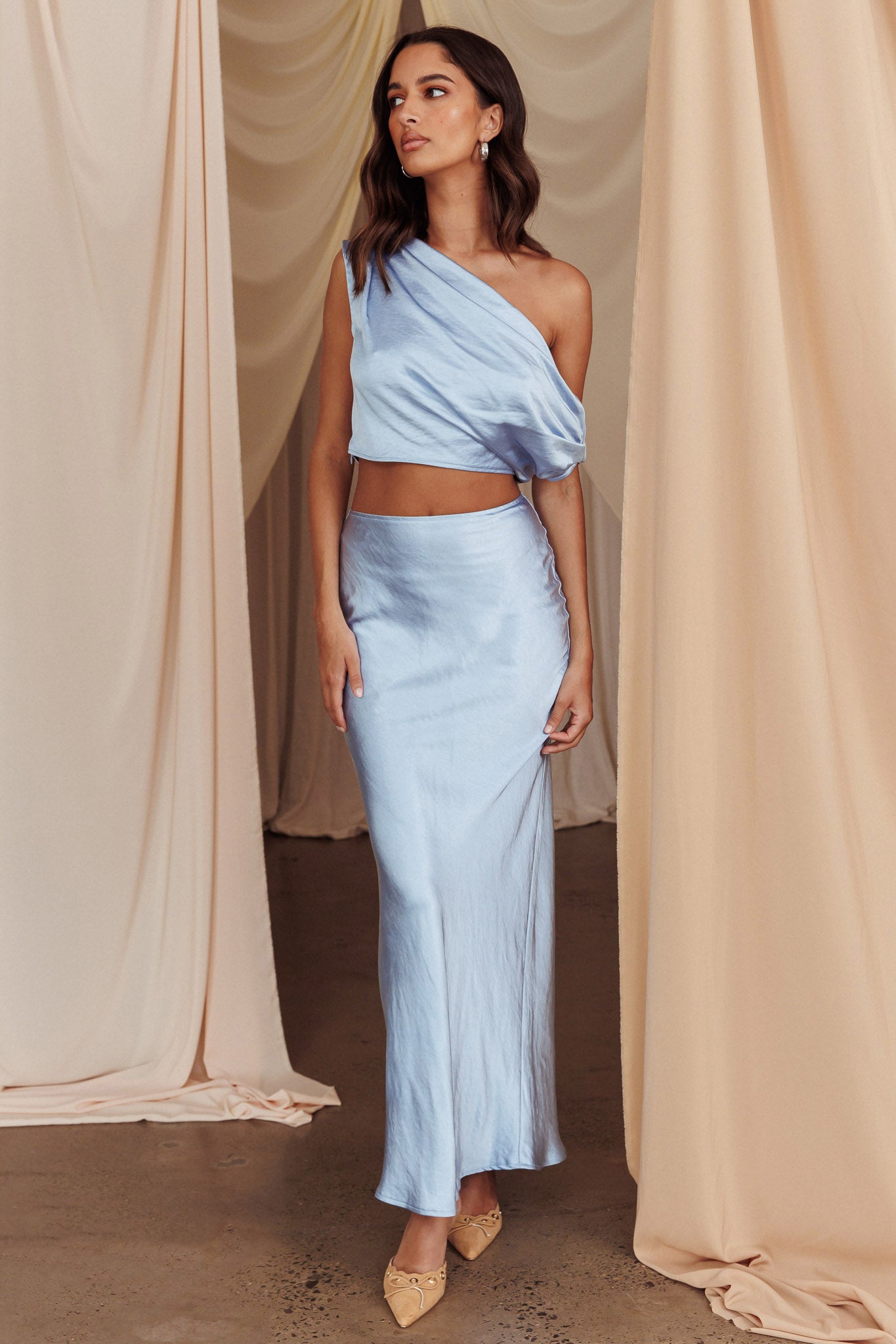Alivya Satin Maxi Skirt Blue by Selfie Leslie Australia