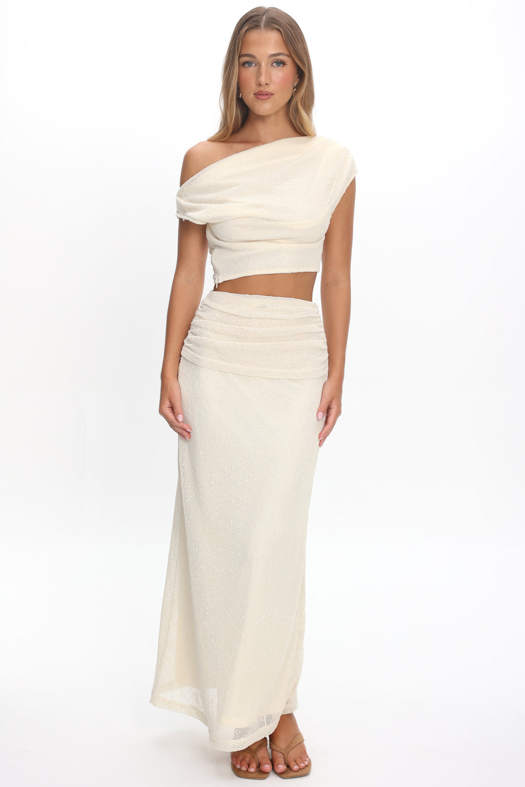 Alivya Ruched Waist Maxi Skirt Butter by Selfie Leslie Australia
