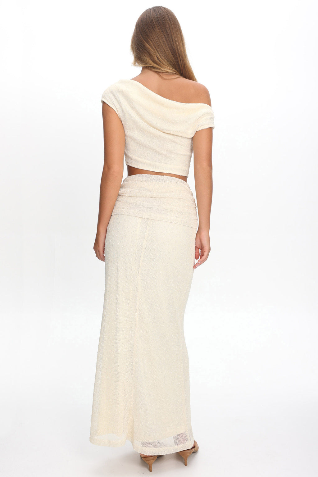 Alivya Ruched Waist Maxi Skirt Butter by Selfie Leslie Australia