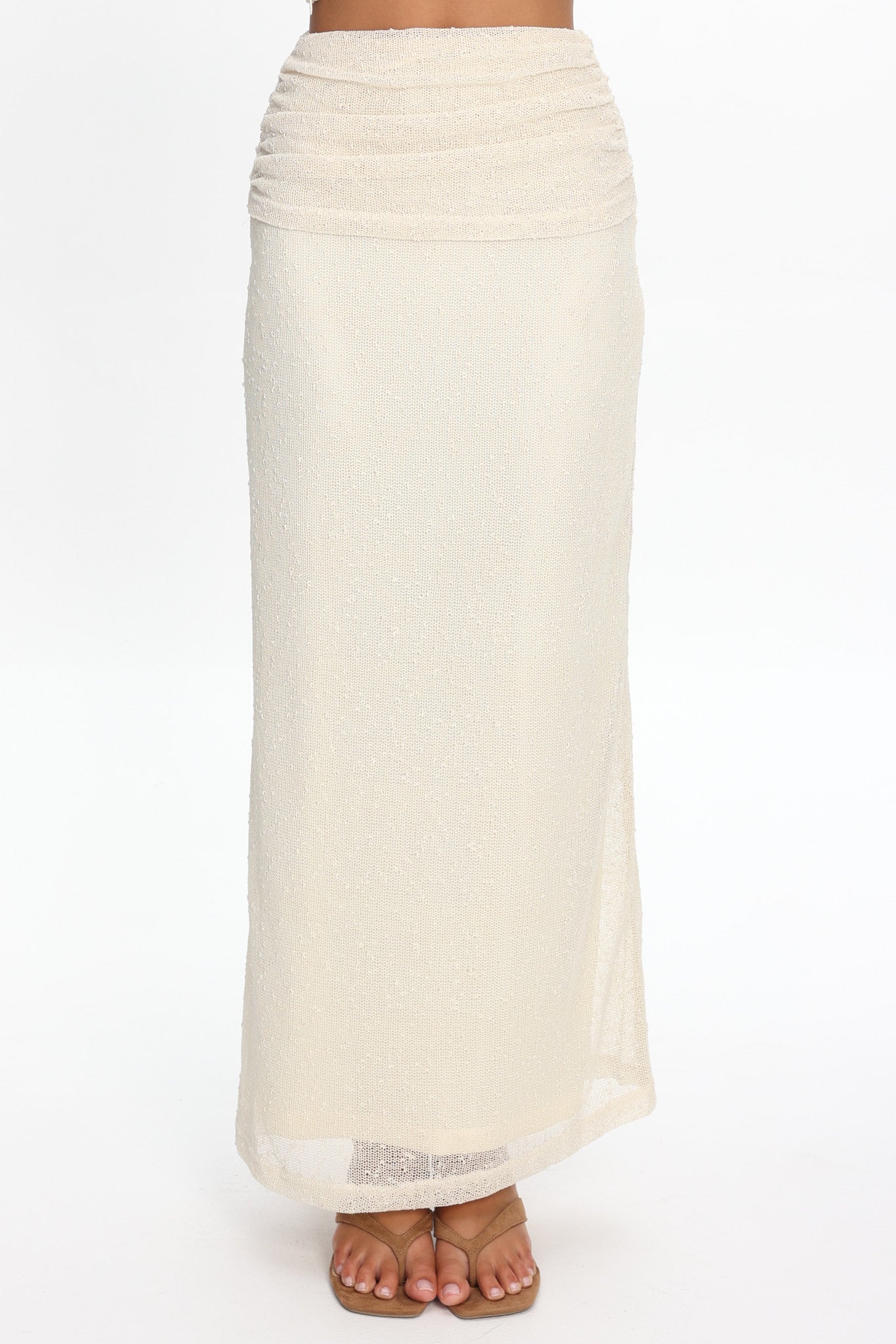 Alivya Ruched Waist Maxi Skirt Butter by Selfie Leslie Australia