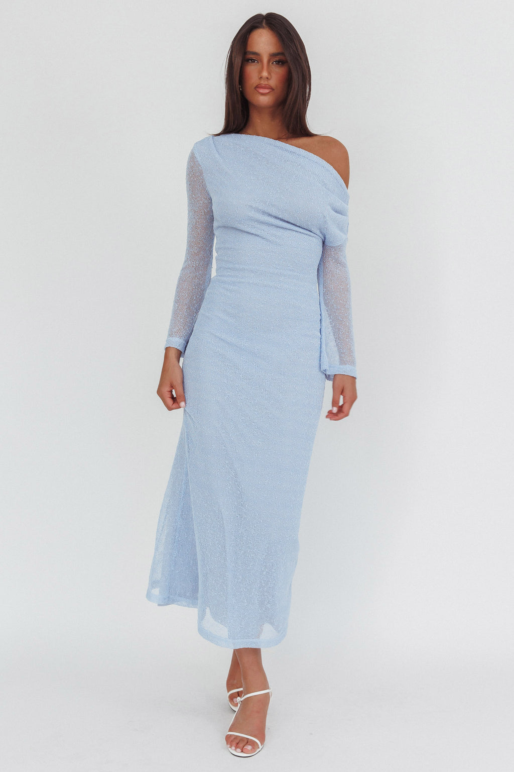 Alivya Asymmetric Neckline Knit Maxi Dress Blue by Selfie Leslie Australia