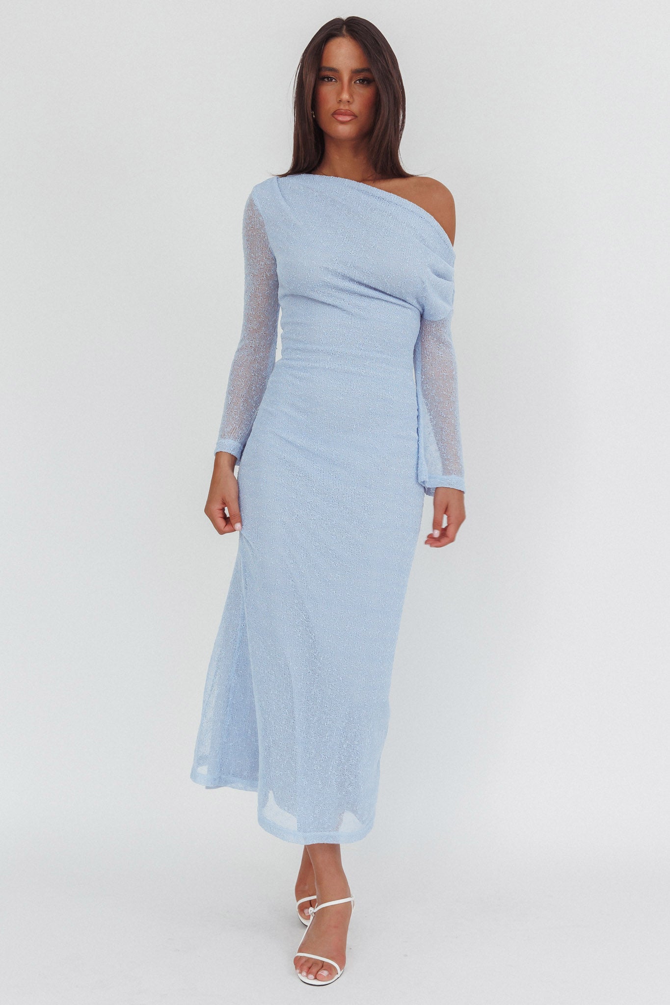 Alivya Asymmetric Neckline Knit Maxi Dress Blue by Selfie Leslie Australia