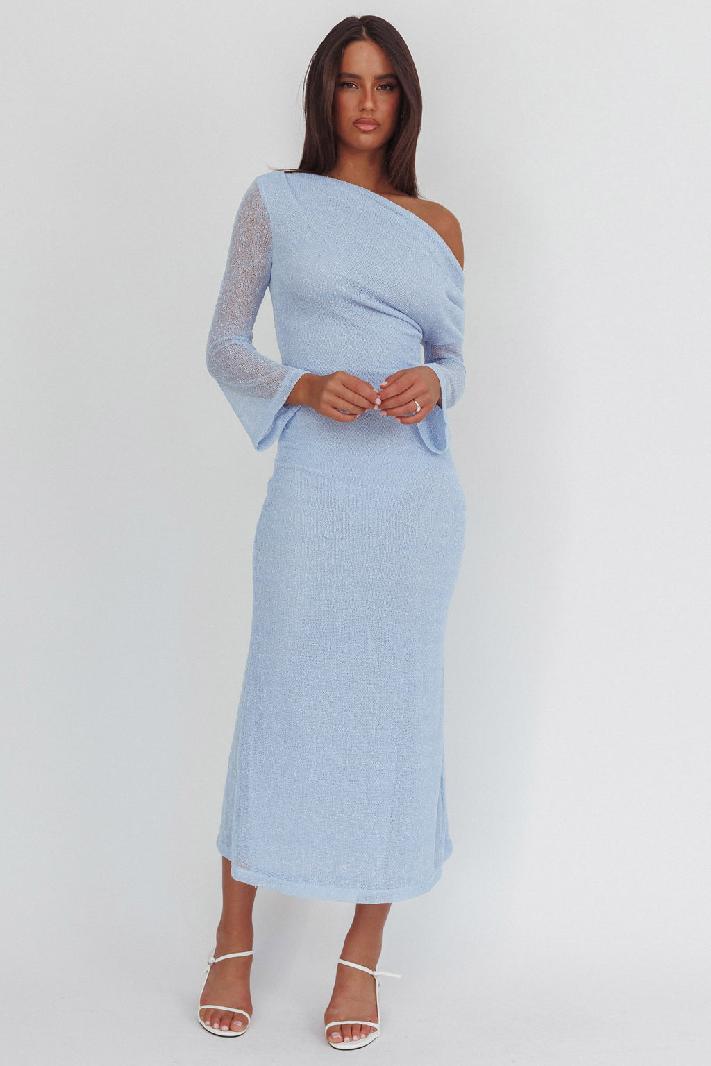 Alivya Asymmetric Neckline Knit Maxi Dress Blue by Selfie Leslie Australia