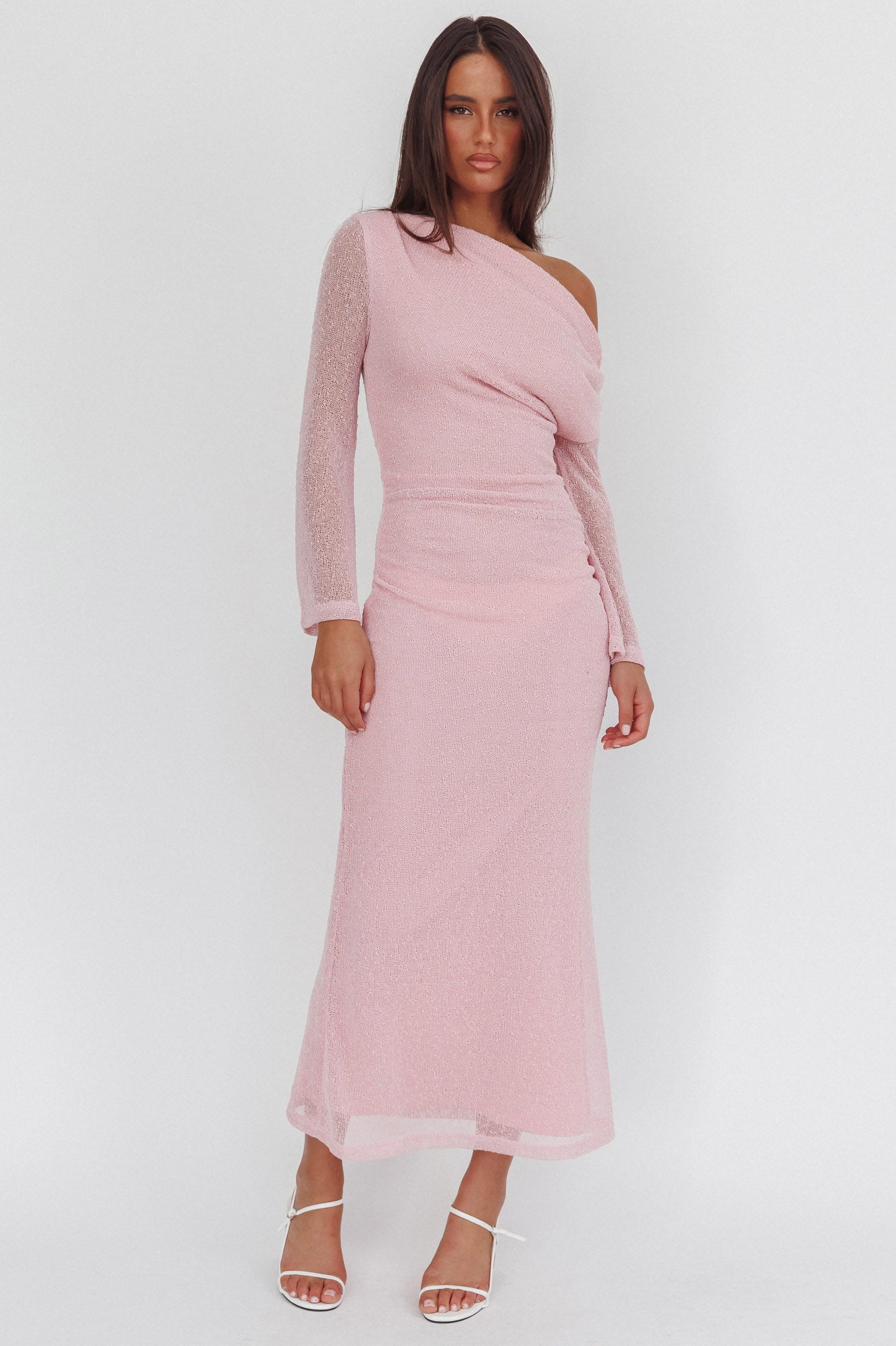 Alivya Asymmetric Neckline Knit Maxi Dress Pink by Selfie Leslie Australia