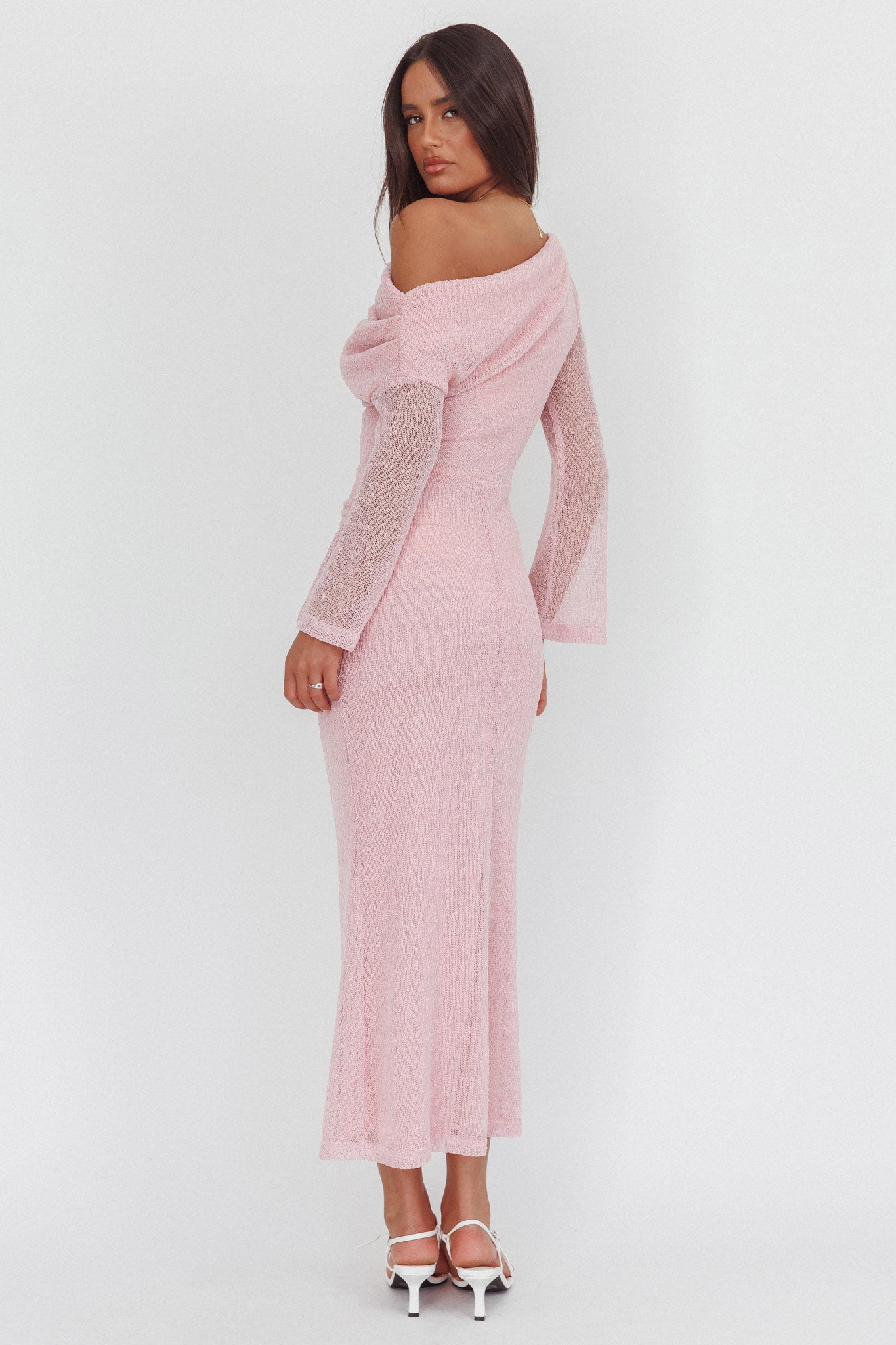 Alivya Asymmetric Neckline Knit Maxi Dress Pink by Selfie Leslie Australia