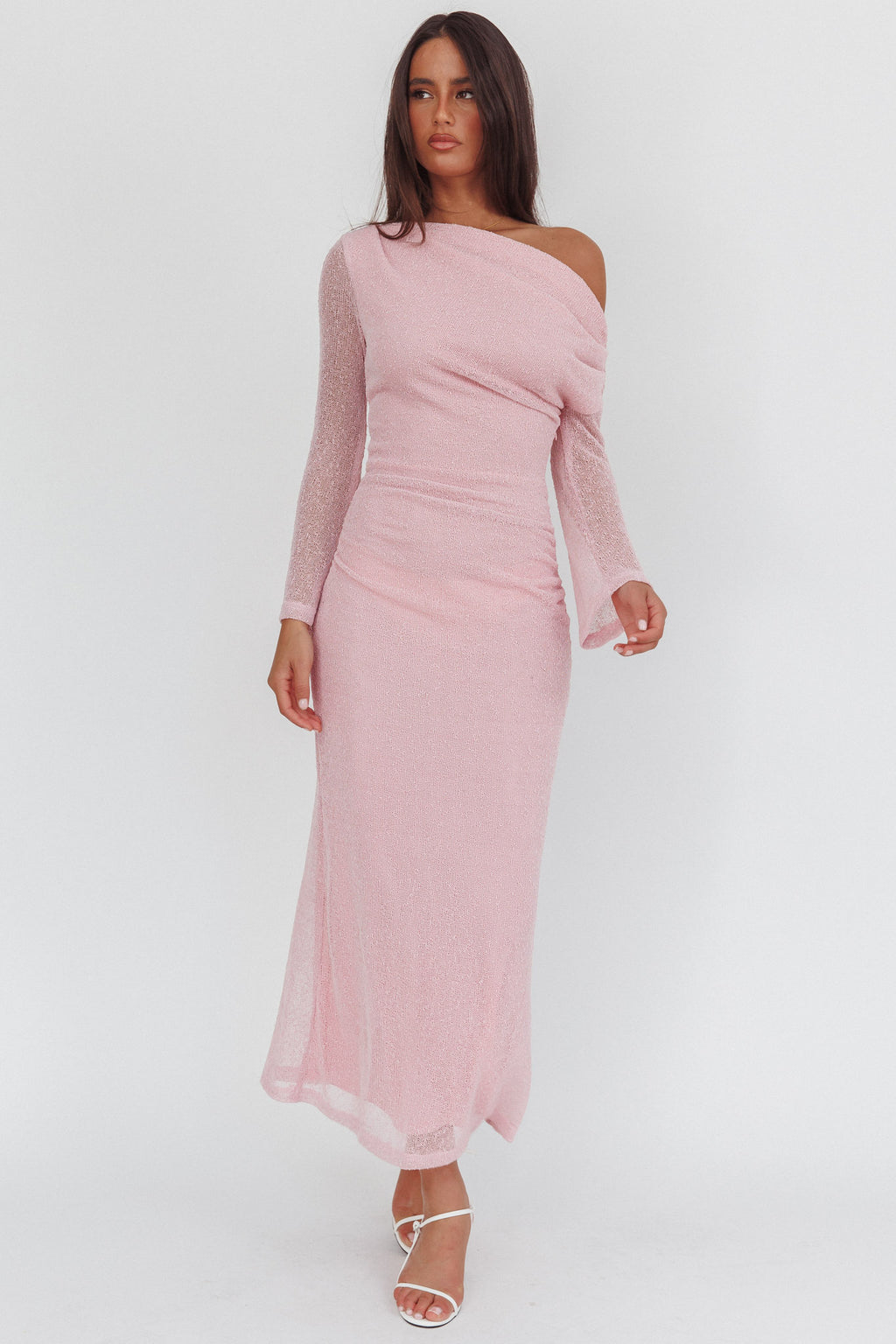Alivya Asymmetric Neckline Knit Maxi Dress Pink by Selfie Leslie Australia