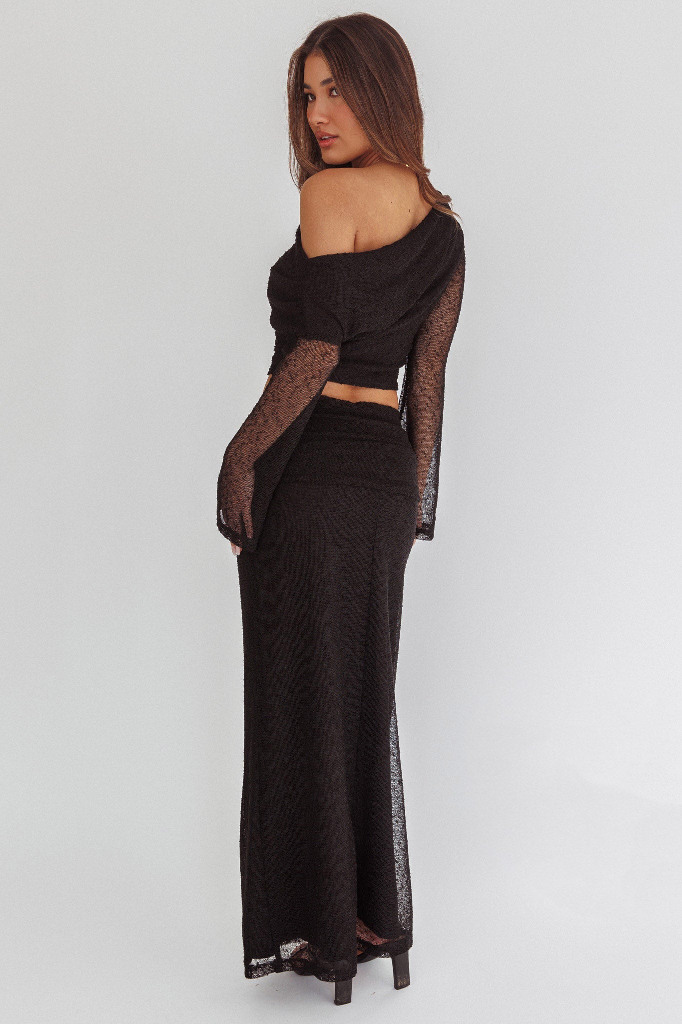 Alivya Ruched Side Maxi Skirt Black by Selfie Leslie Australia