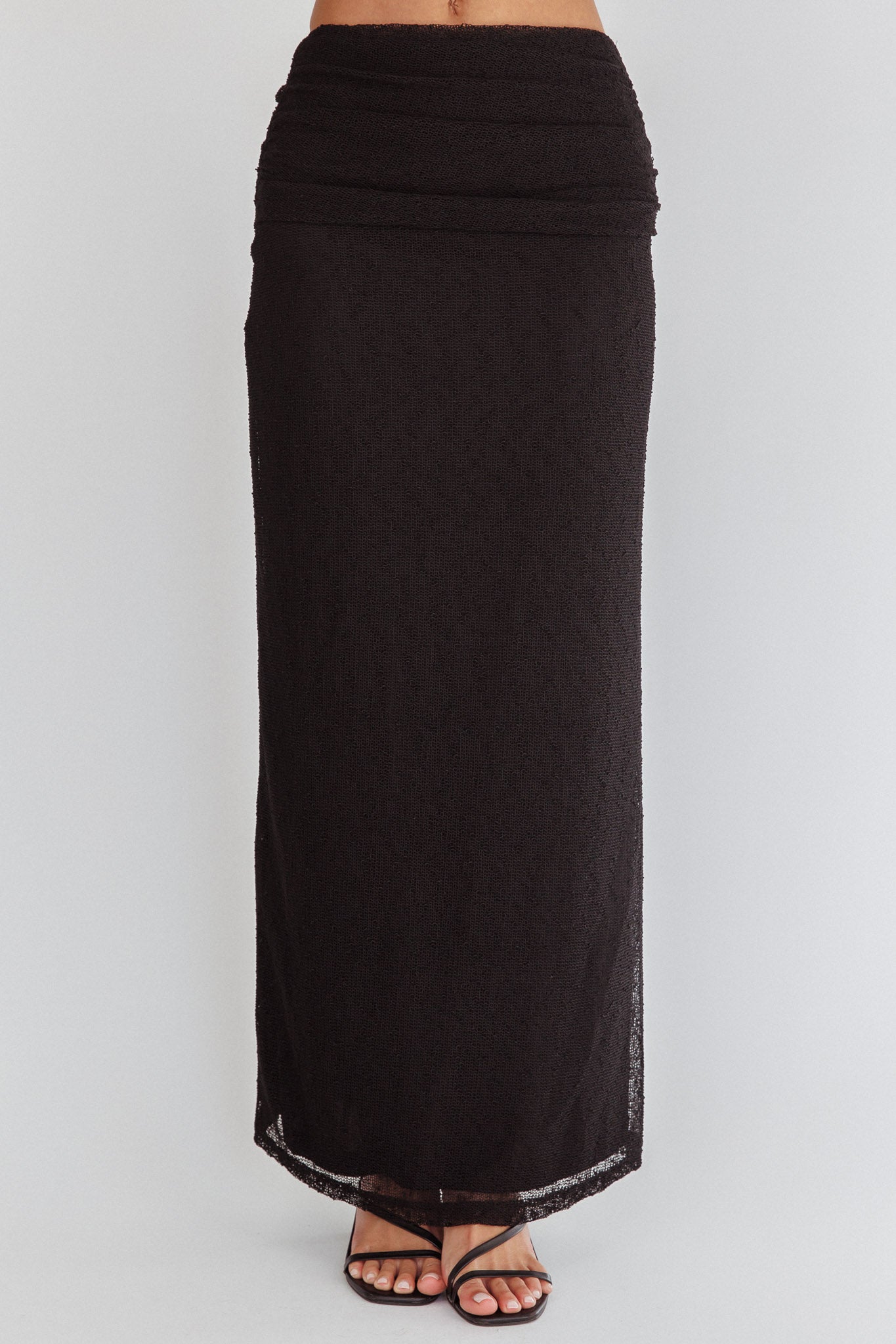 Alivya Ruched Side Maxi Skirt Black by Selfie Leslie Australia