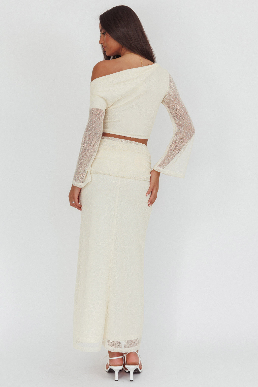Alivya Ruched Side Maxi Skirt Butter by Selfie Leslie Australia
