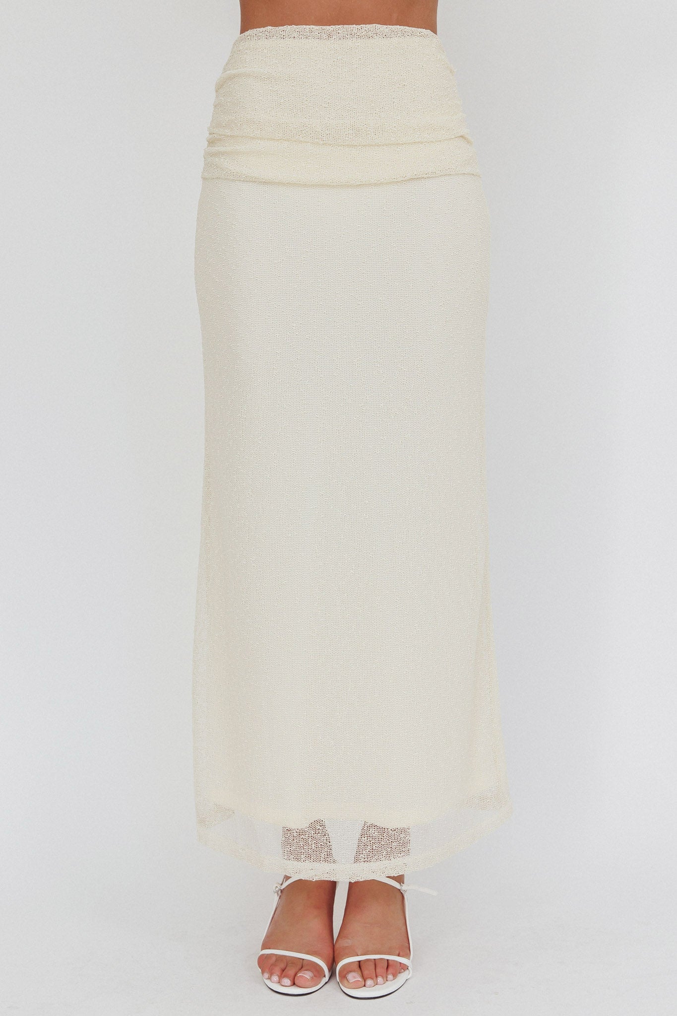 Alivya Ruched Side Maxi Skirt Butter by Selfie Leslie Australia