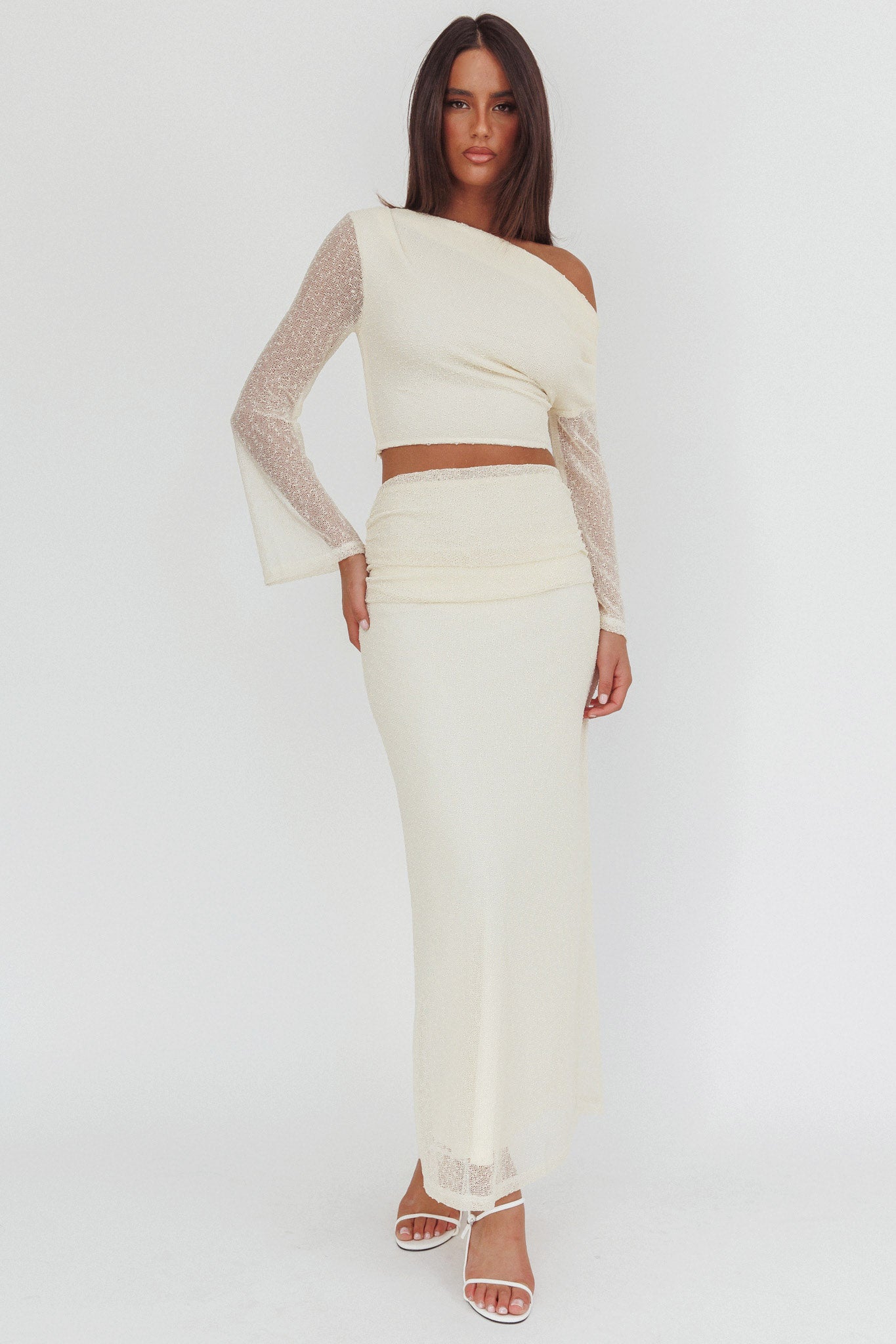 Alivya Asymmetric Shoulder Crop Top Butter by Selfie Leslie Australia