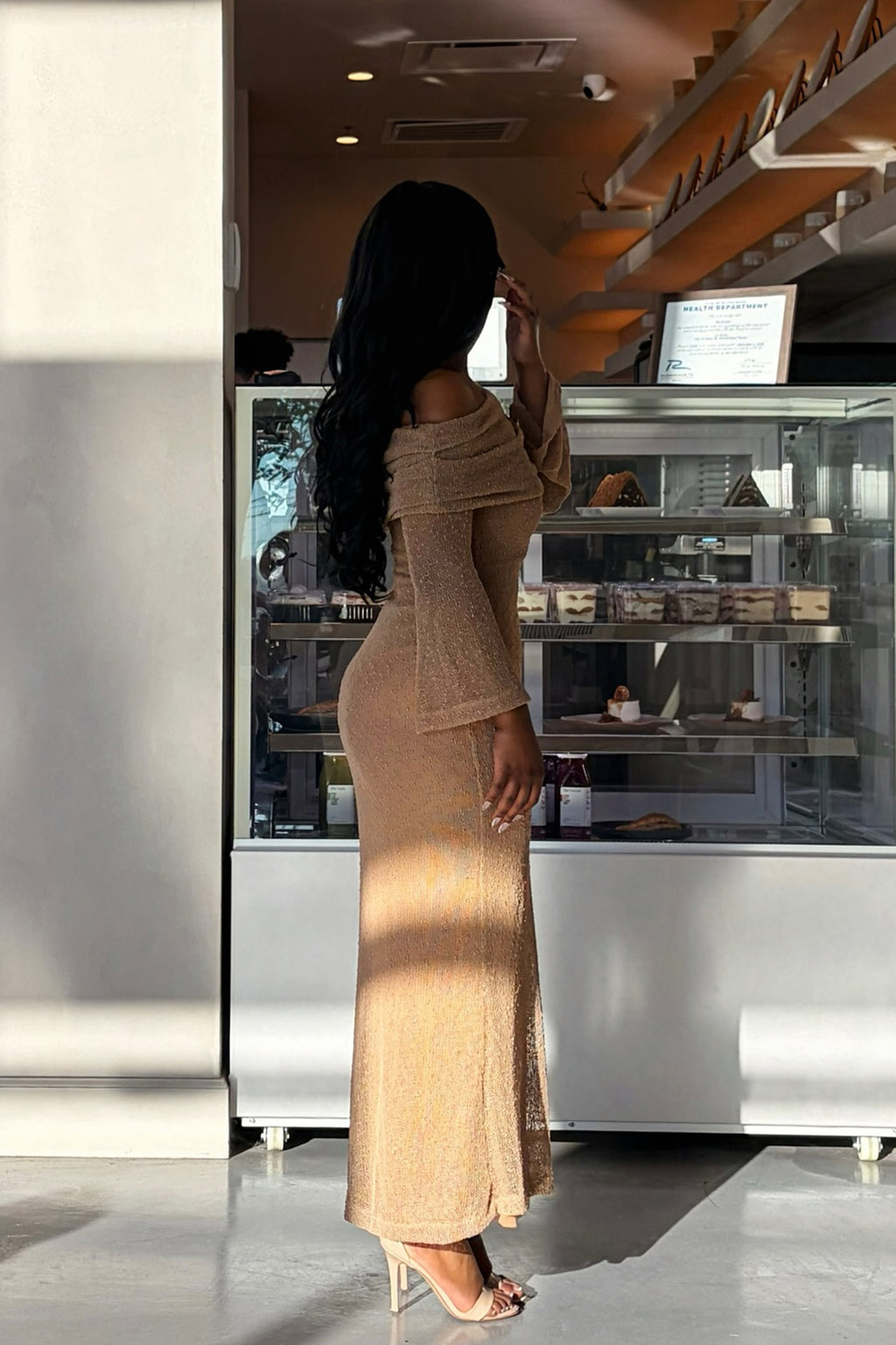 Alivya Off-Shoulder Knit Maxi Dress Mocha by Selfie Leslie Australia