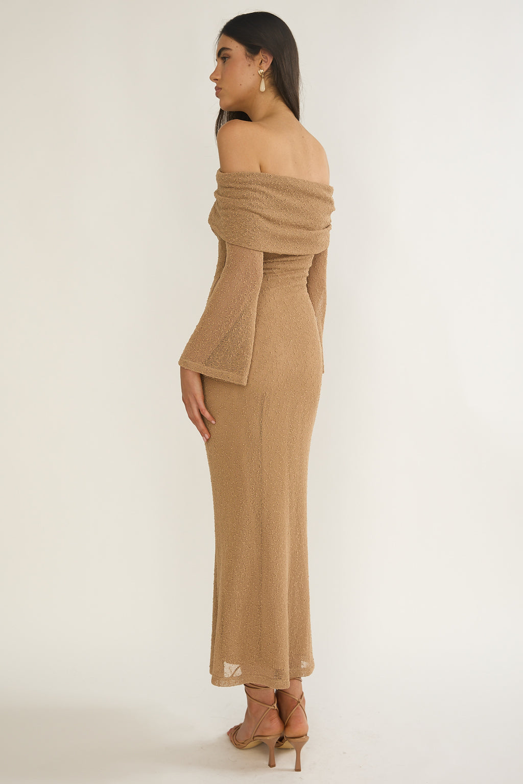 Alivya Off-Shoulder Knit Maxi Dress Mocha by Selfie Leslie Australia